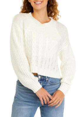 Time and Tru Women's Pointelle Knit Short Sleeve Sweater 