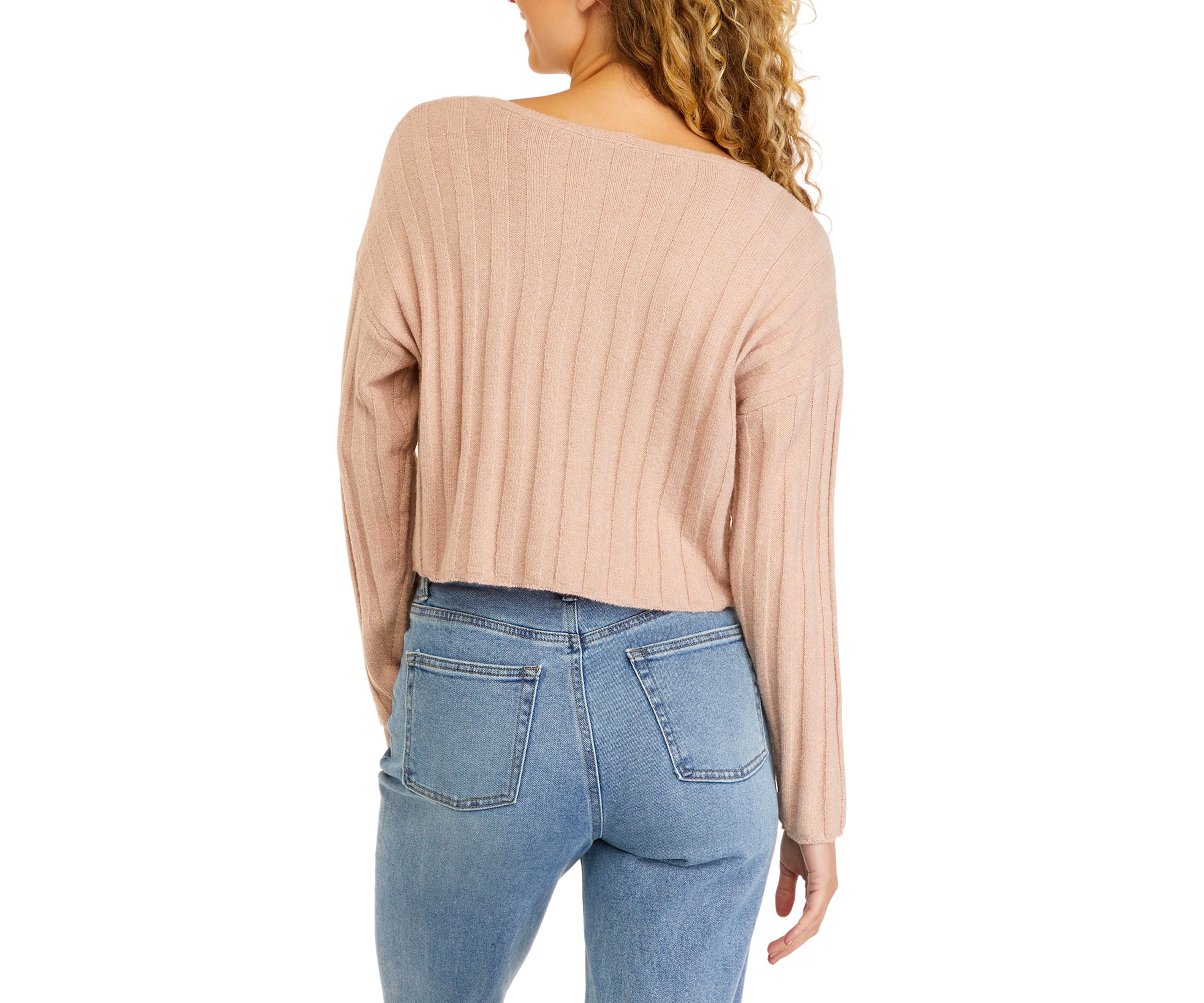 Long Sleeve Ribbed V-Neck Striped Sweater