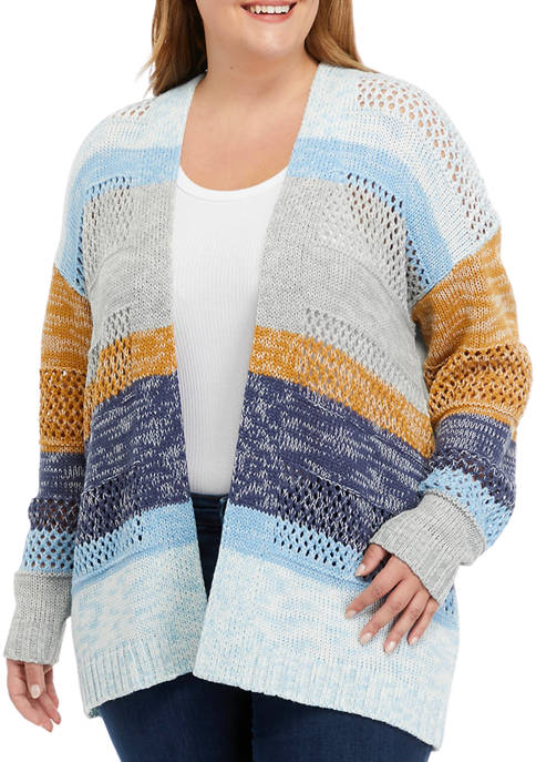 TRUE CRAFT Plus Size Color Block Cardigan Sweater