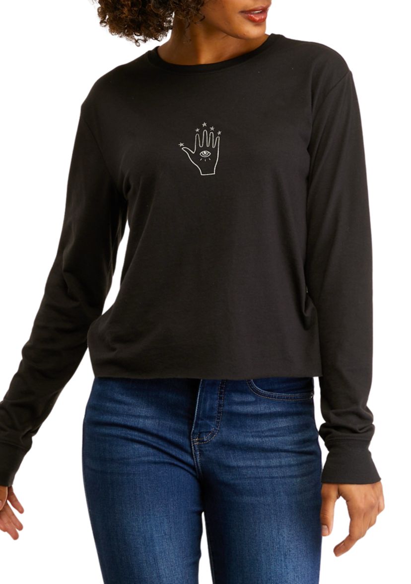 Juniors Long Sleeve Boxy Graphic T-Shirt