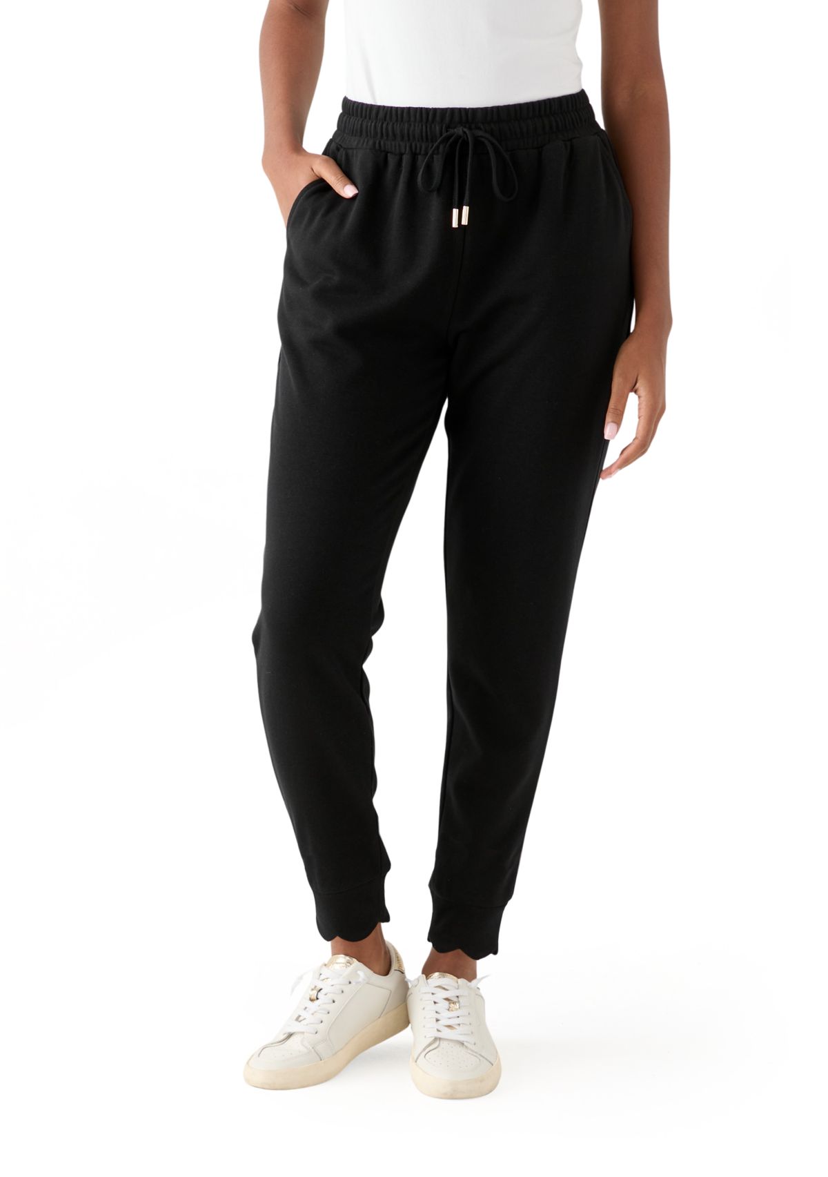 Womens Scallop Hemmed Joggers