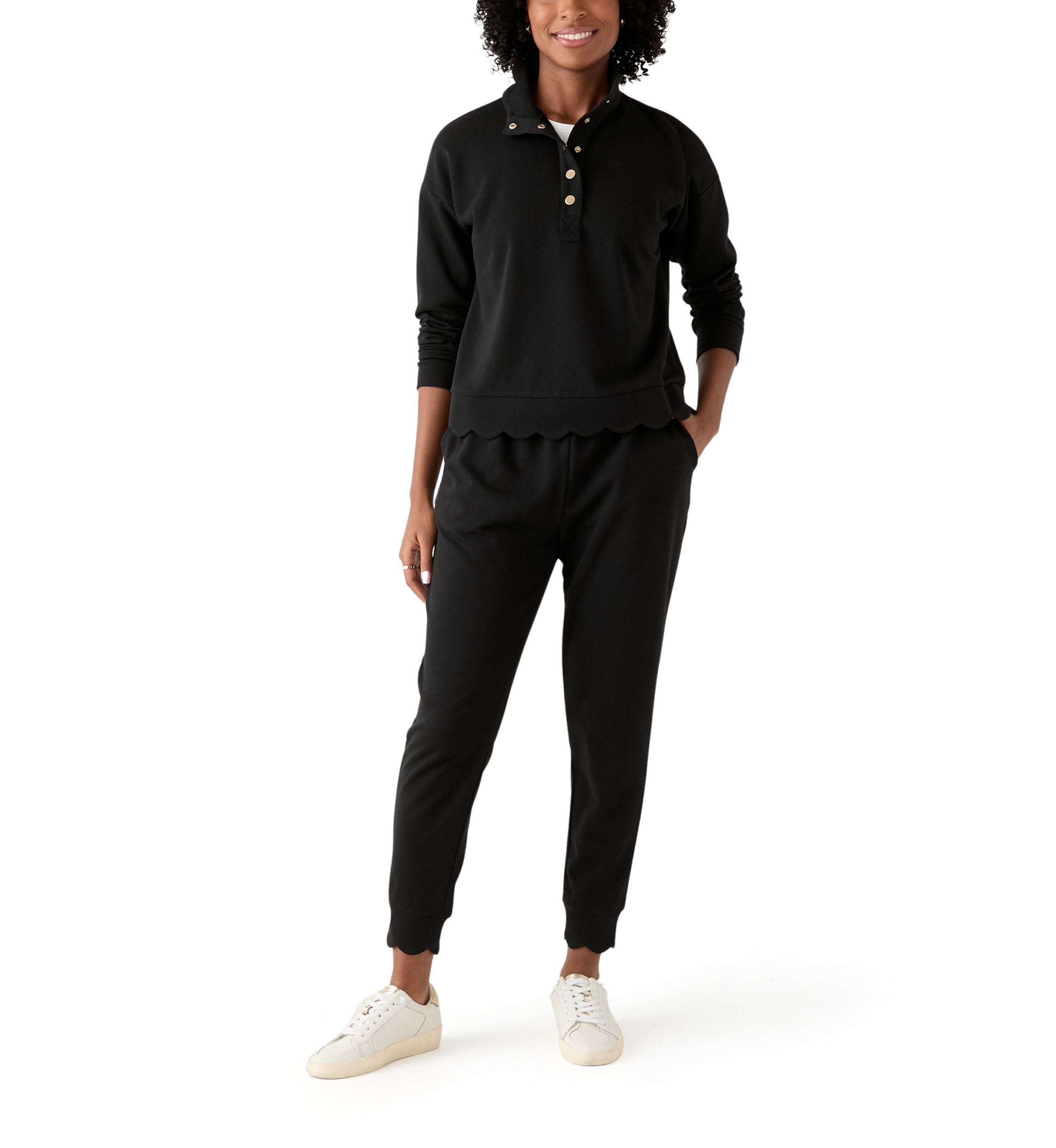 Womens Scallop Hemmed Joggers
