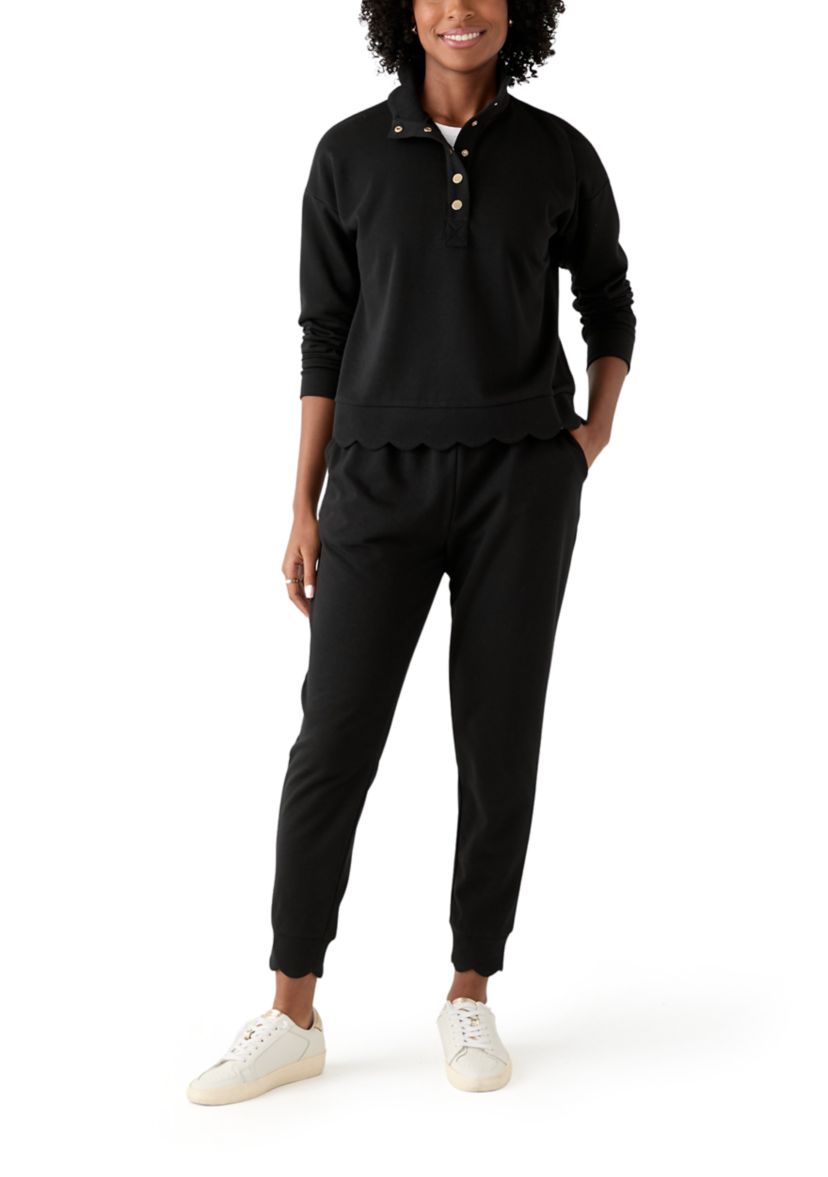 Womens Scallop Hemmed Joggers