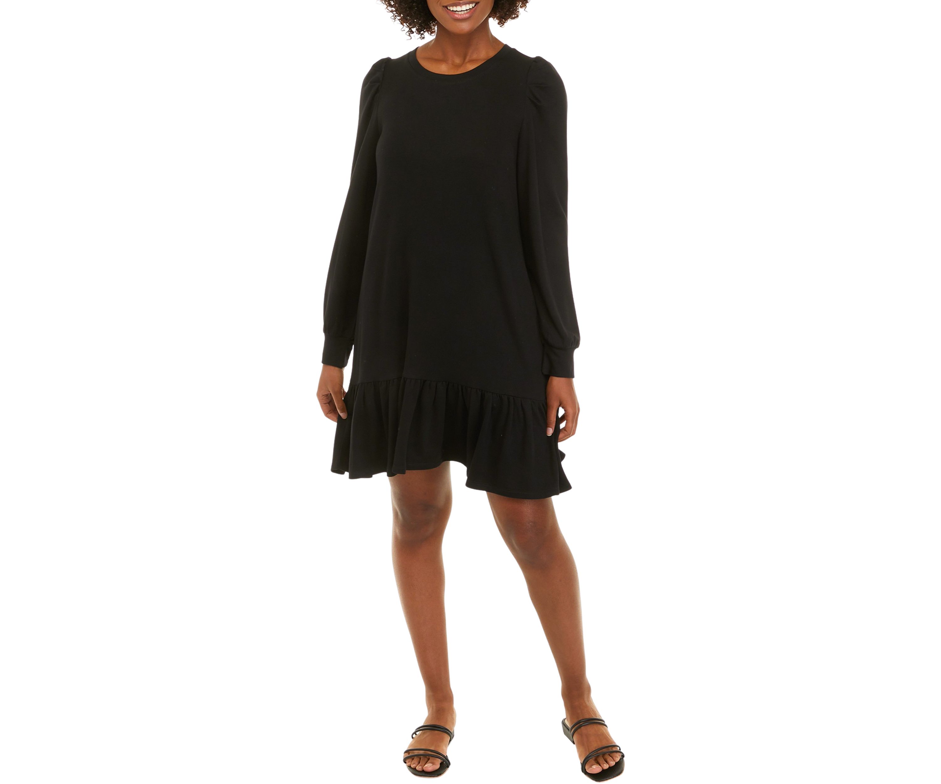 Womens Long Puff Sleeve Ruffle Babydoll Dress