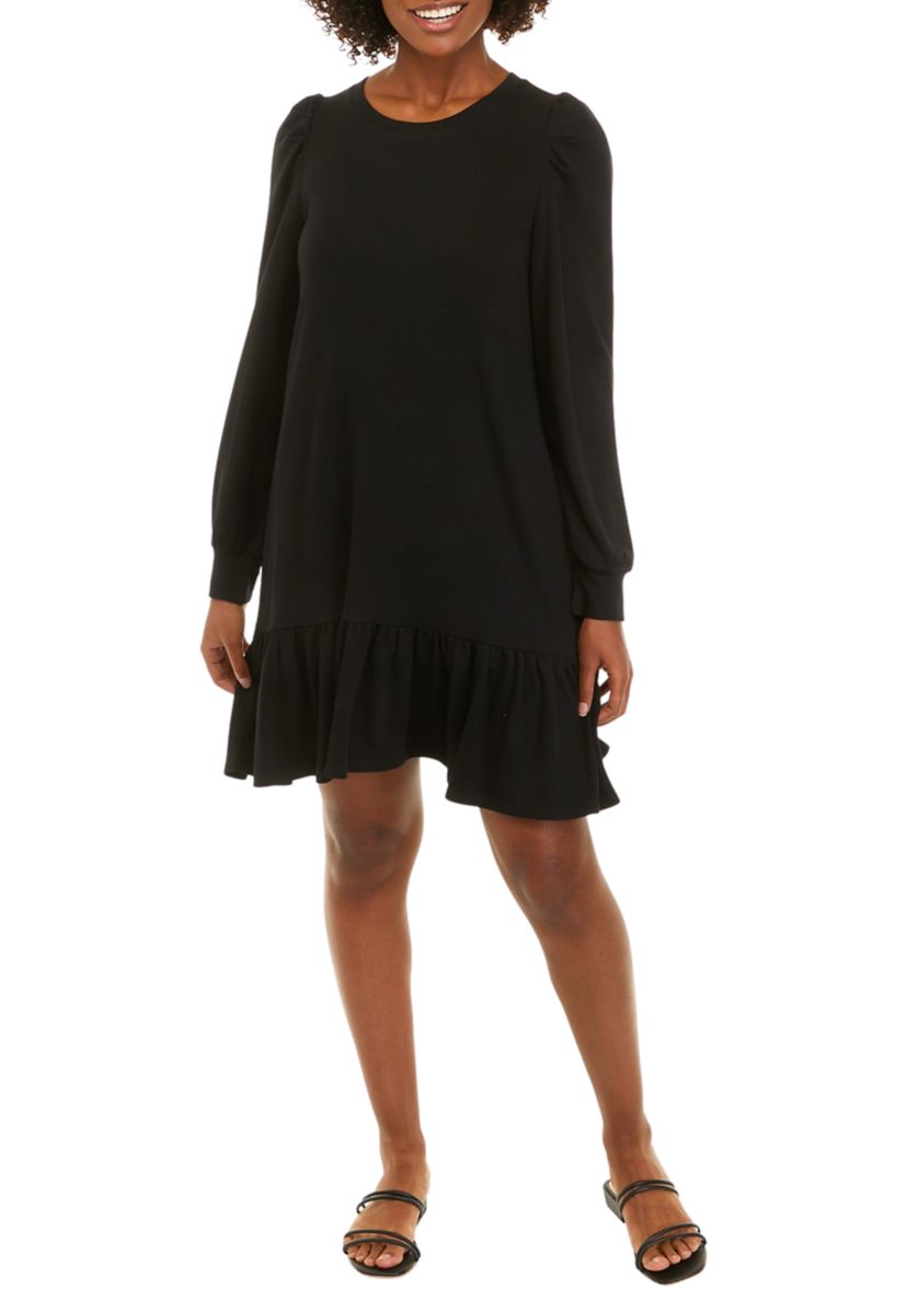 Womens Long Puff Sleeve Ruffle Babydoll Dress
