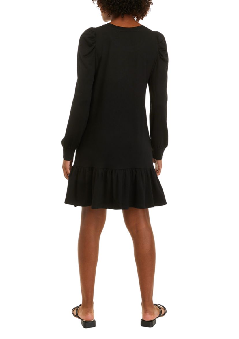 Womens Long Puff Sleeve Ruffle Babydoll Dress