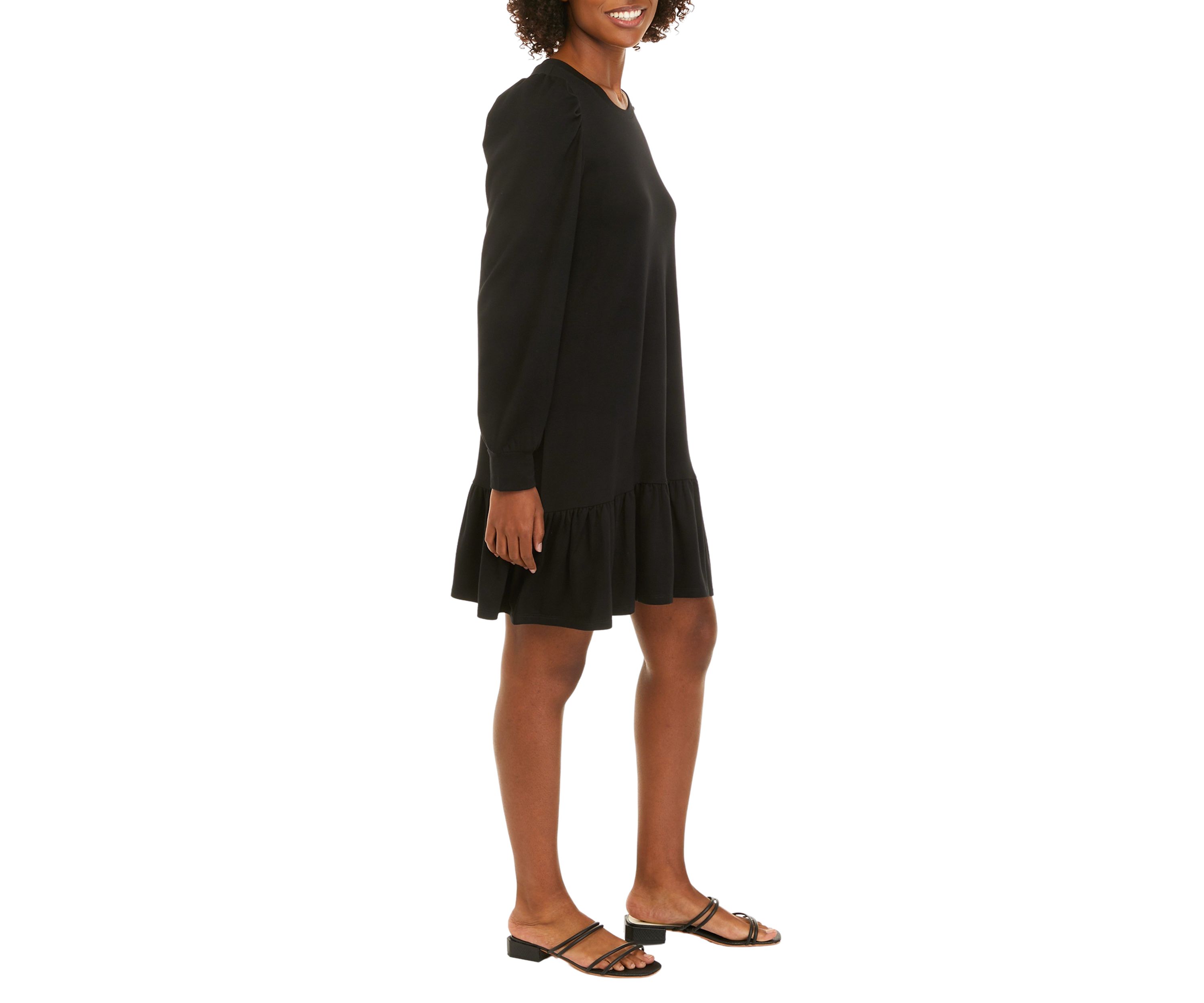 Womens Long Puff Sleeve Ruffle Babydoll Dress