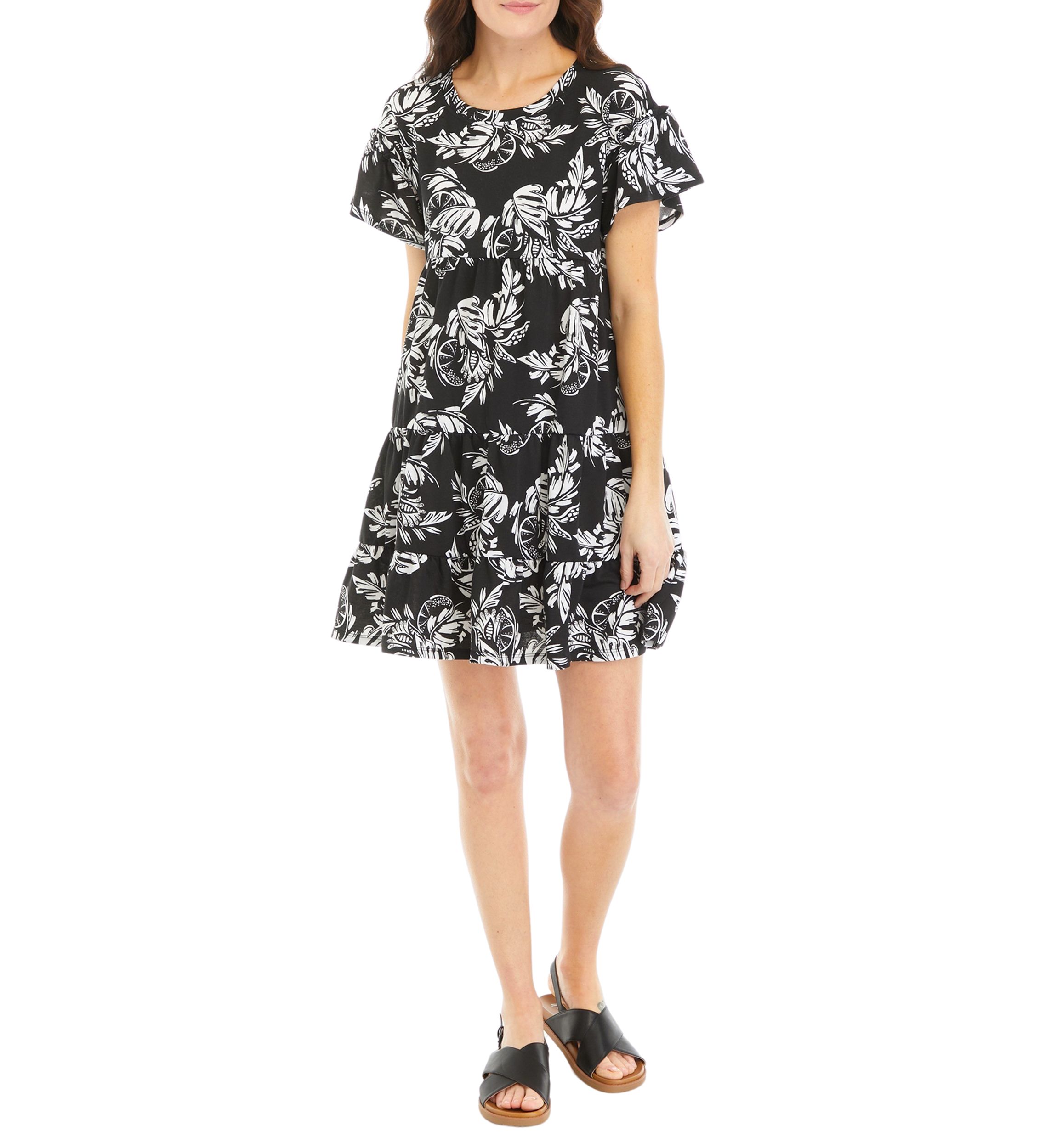 Womens Short Sleeve Printed Ric Rac Dress