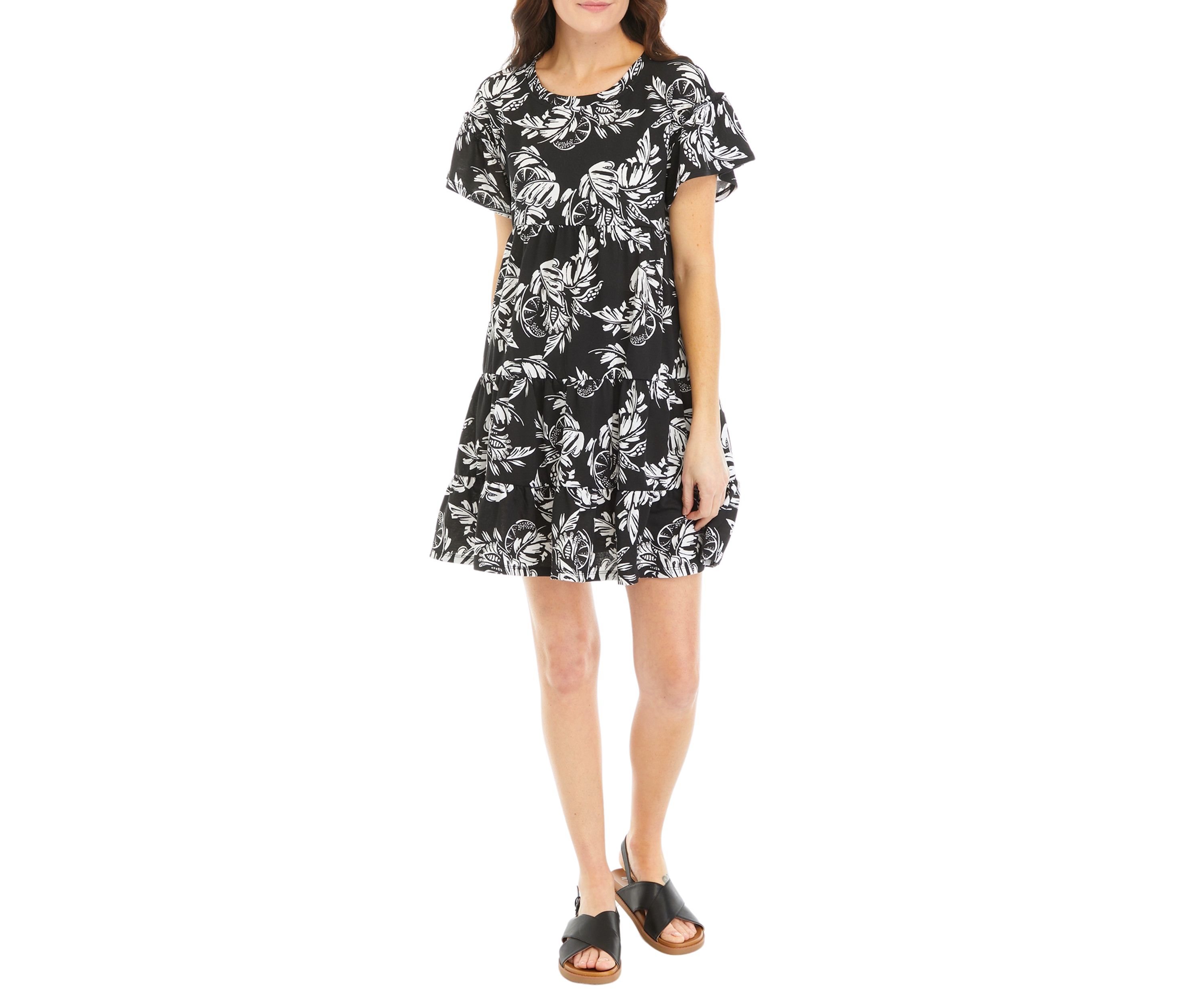 Womens Short Sleeve Printed Ric Rac Dress