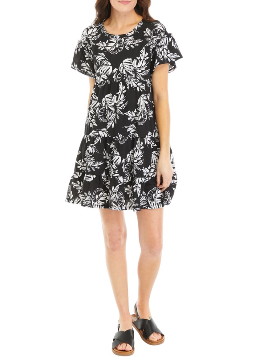 Womens Short Sleeve Printed Ric Rac Dress
