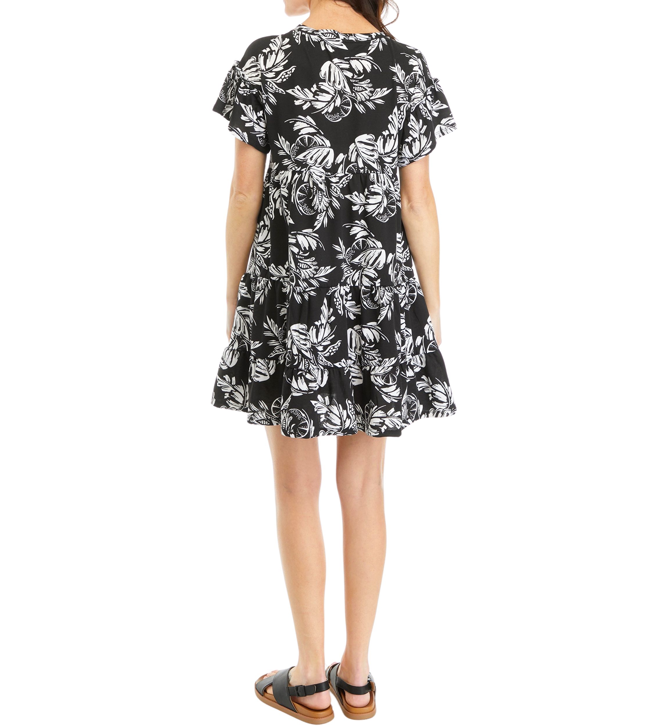 Womens Short Sleeve Printed Ric Rac Dress
