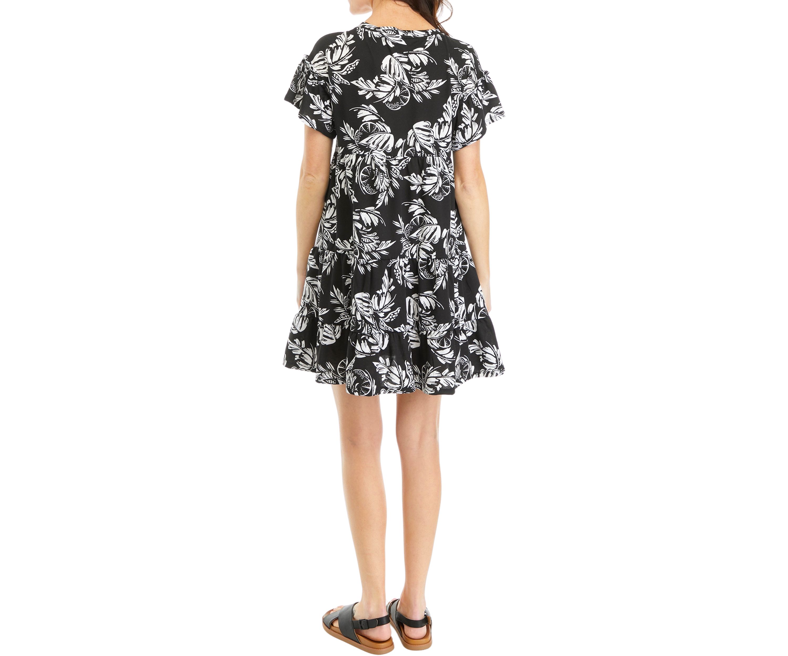 Womens Short Sleeve Printed Ric Rac Dress