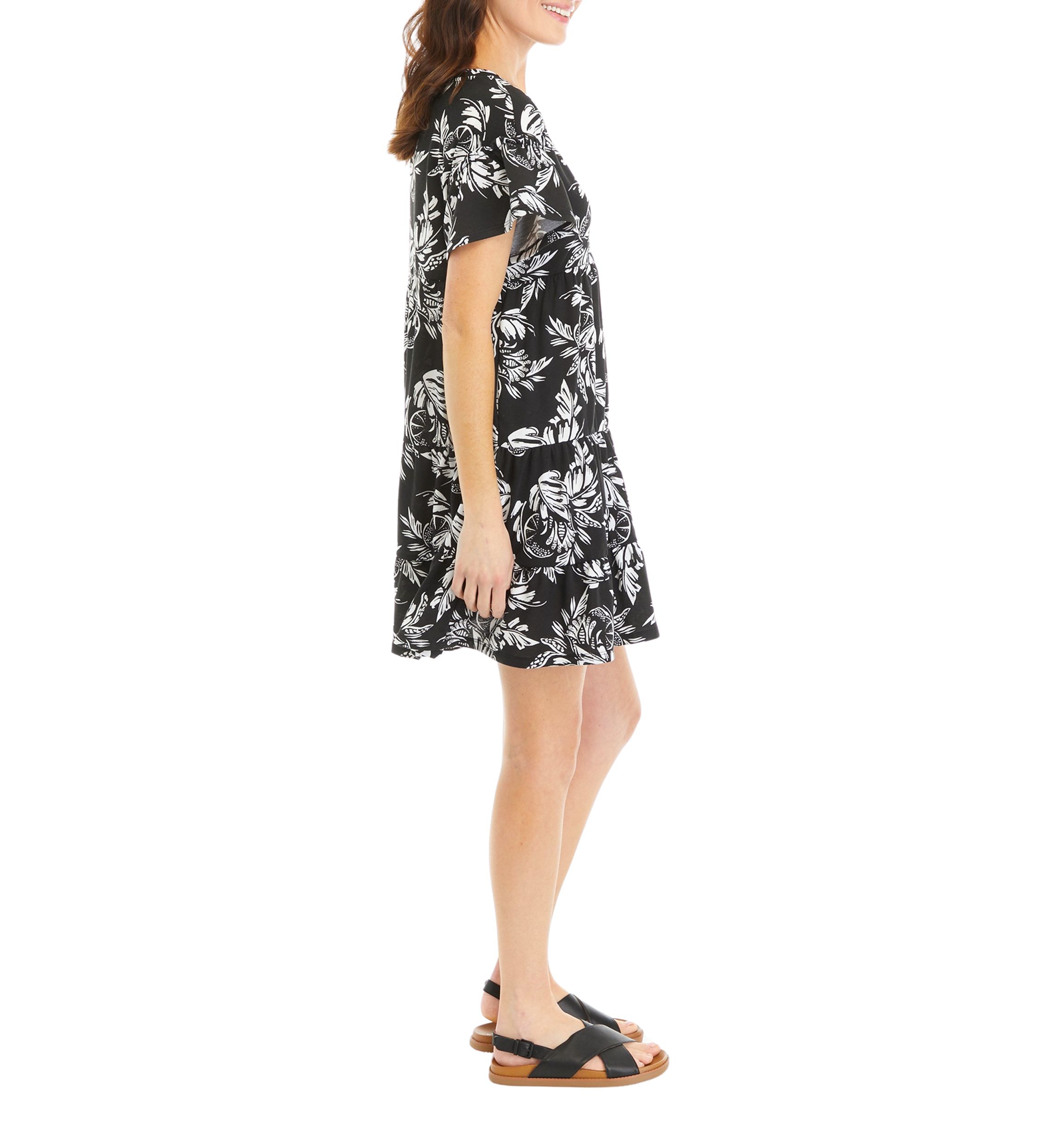 Womens Short Sleeve Printed Ric Rac Dress