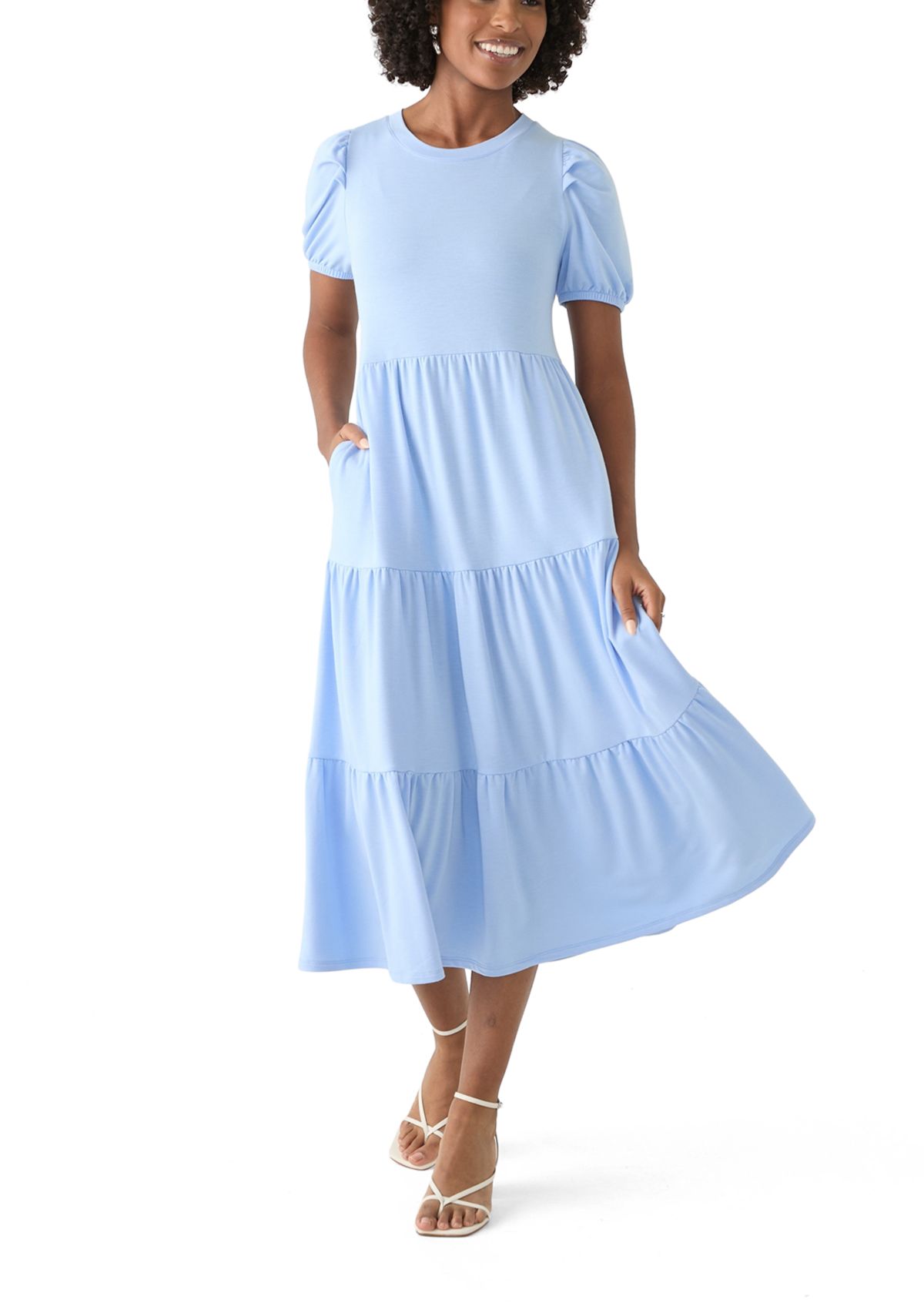 Womens Puff Sleeve Midi Dress