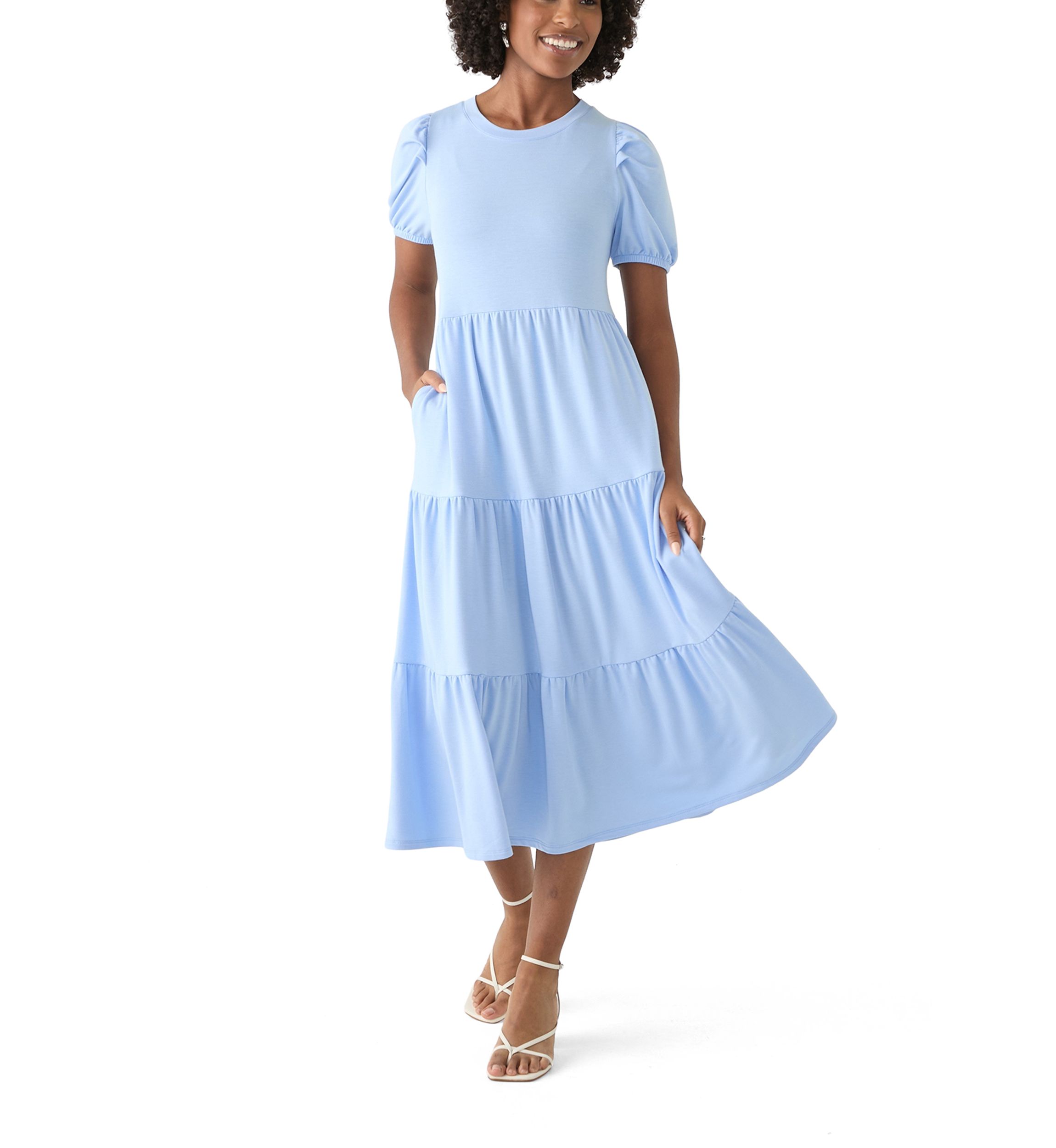 Womens Puff Sleeve Midi Dress
