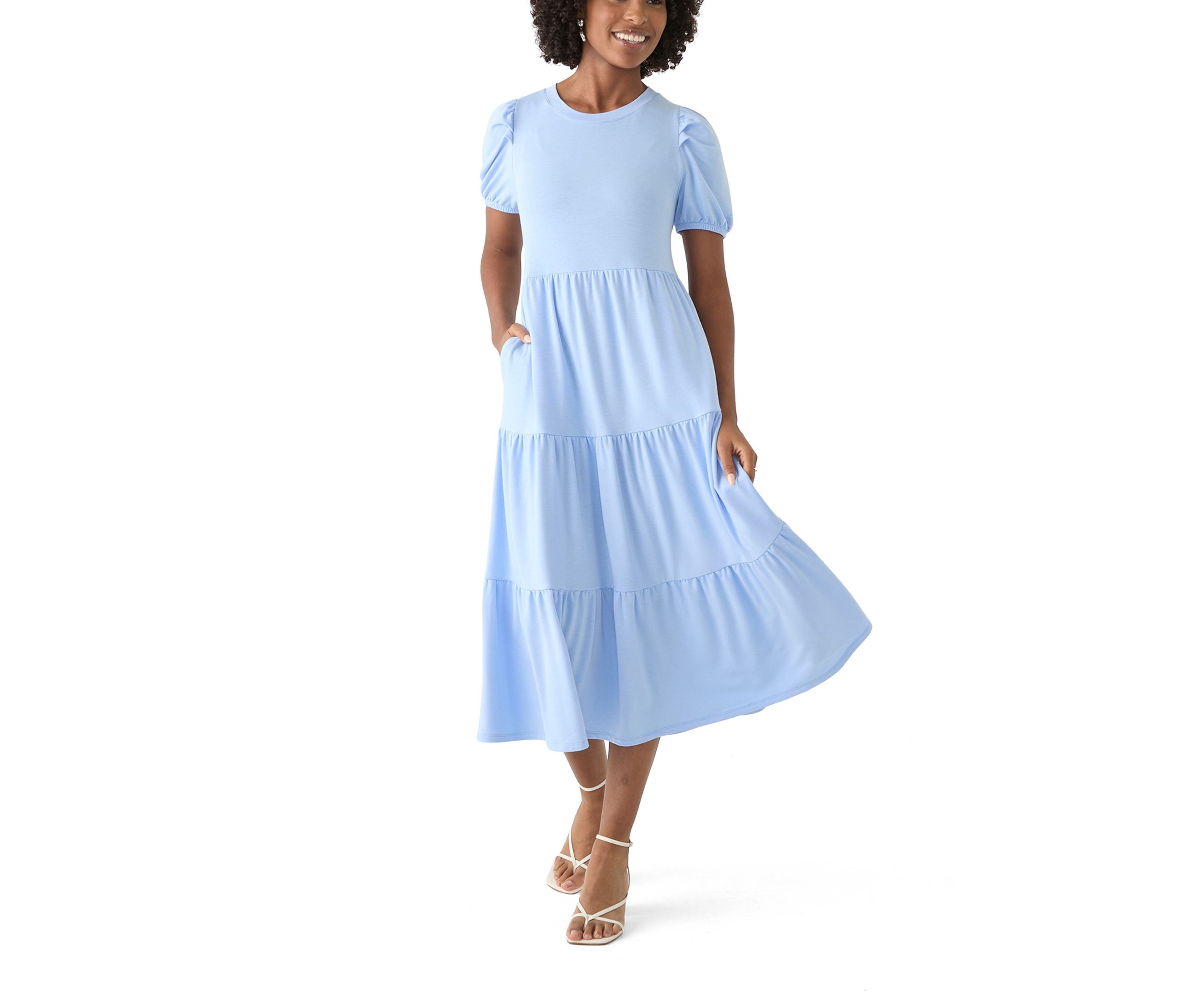 Womens Puff Sleeve Midi Dress
