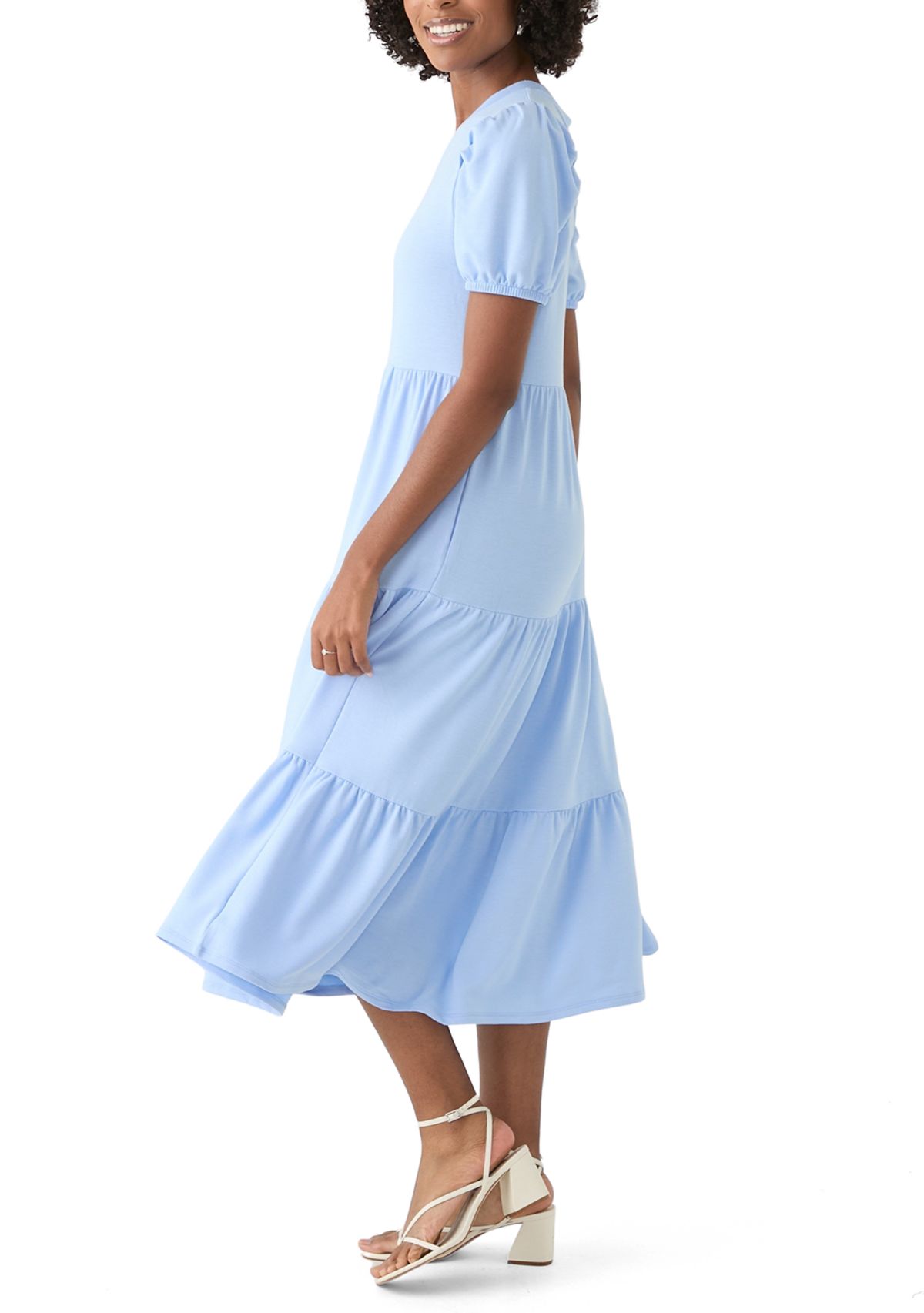 Womens Puff Sleeve Midi Dress