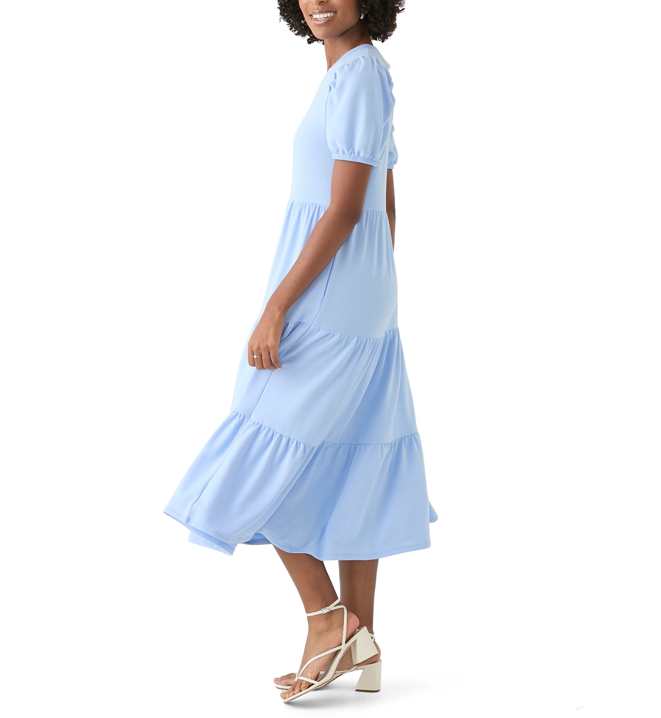 Womens Puff Sleeve Midi Dress