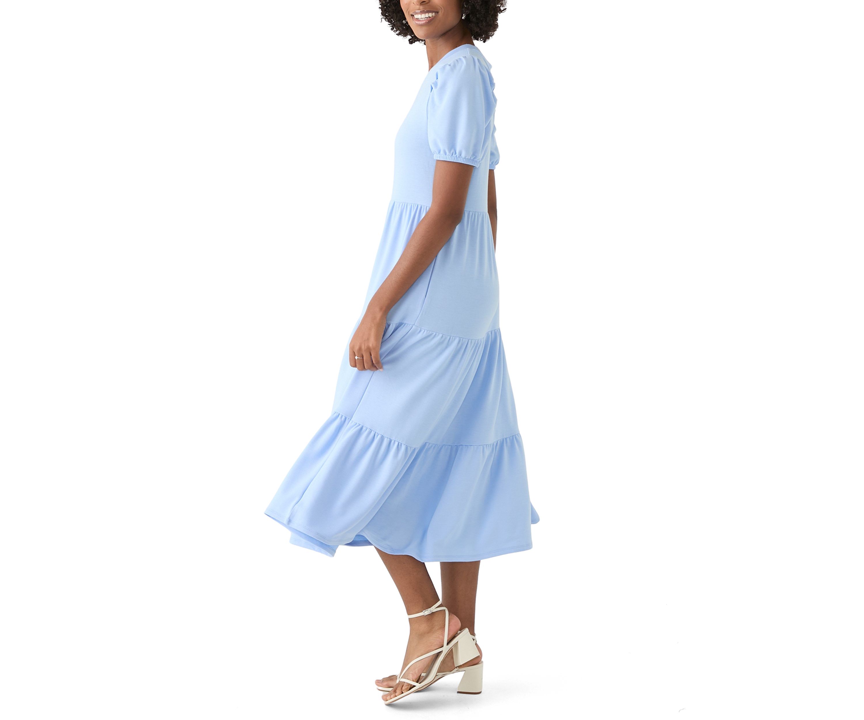 Womens Puff Sleeve Midi Dress