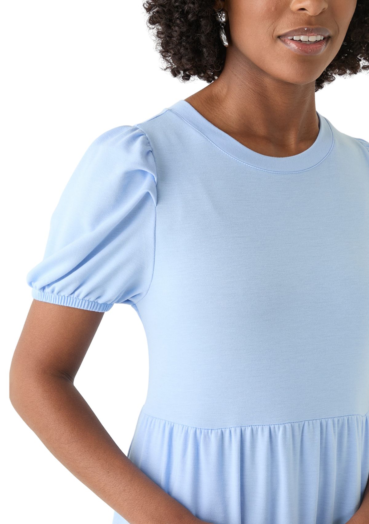 Womens Puff Sleeve Midi Dress