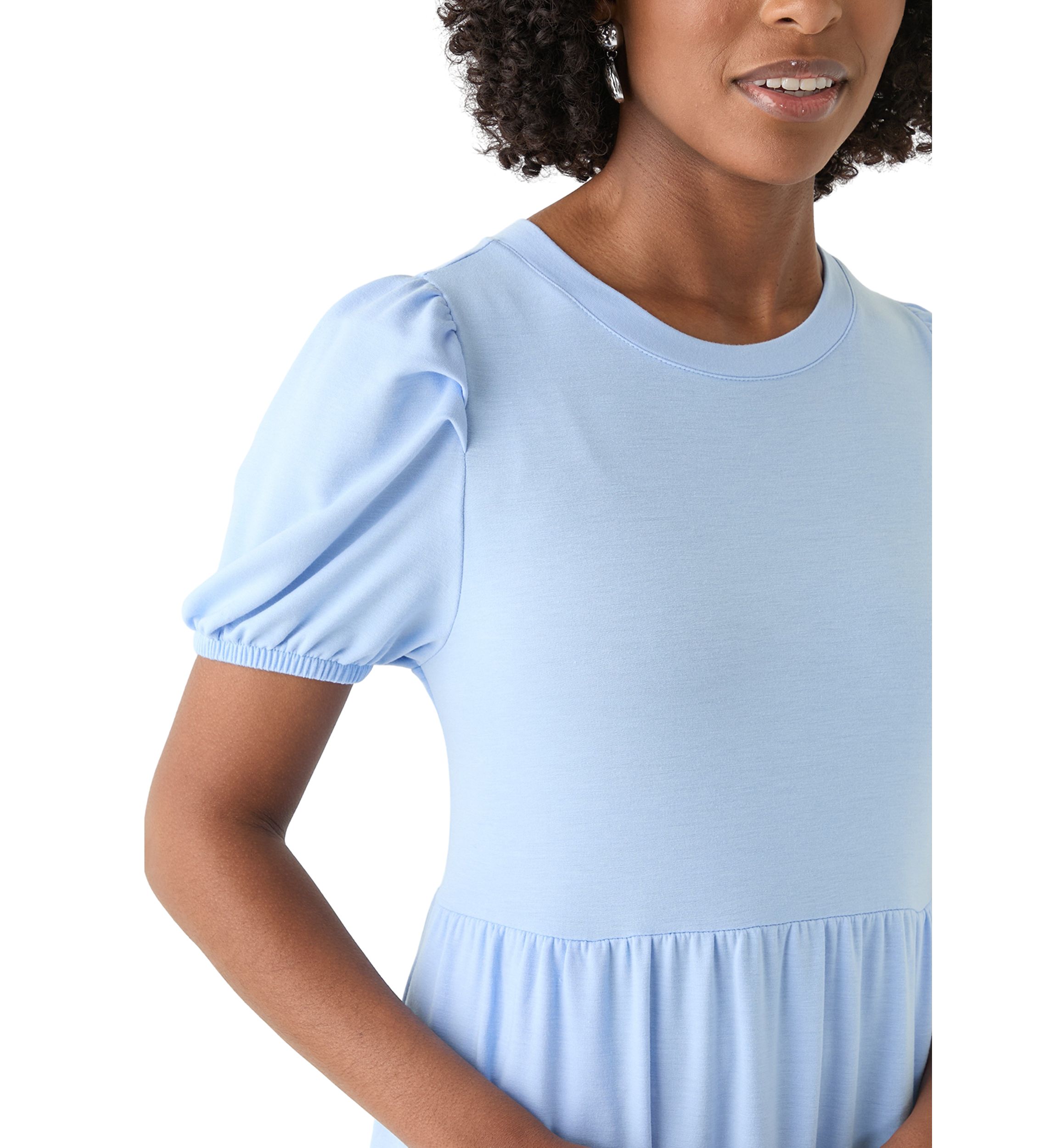 Womens Puff Sleeve Midi Dress