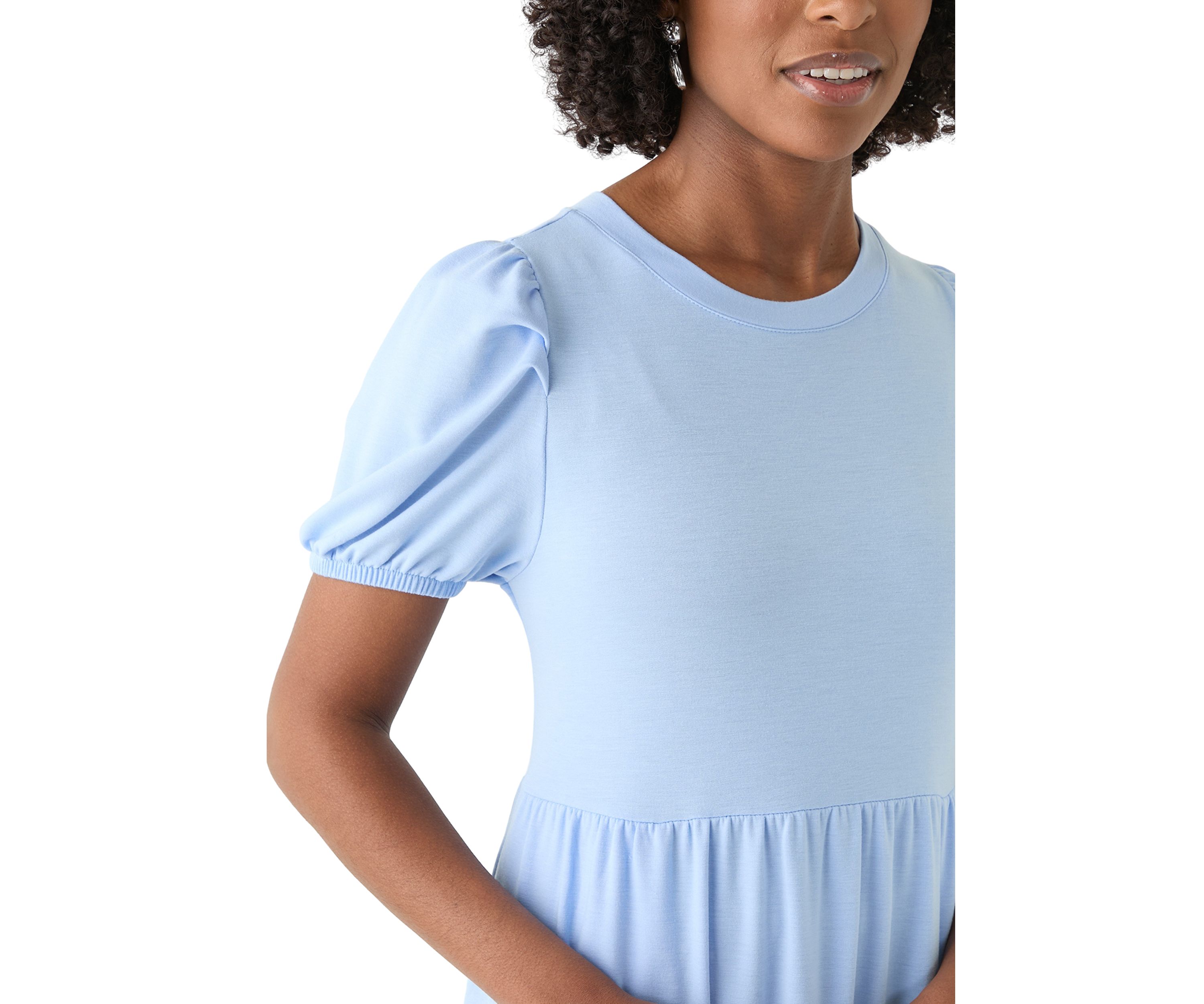 Womens Puff Sleeve Midi Dress