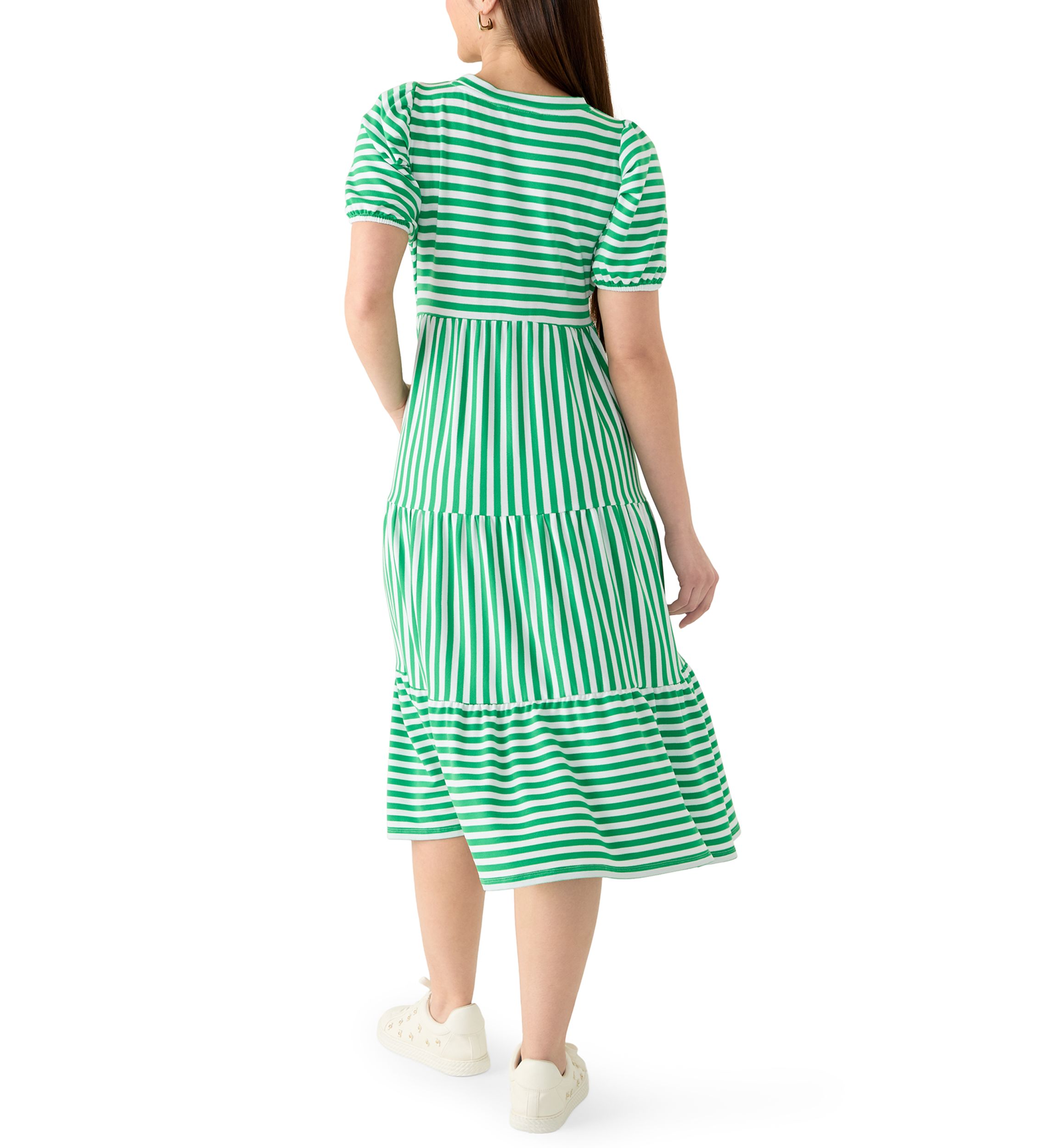Crown & Ivy Petite Short Puff Sleeve Tiered Midi Dress | Belk