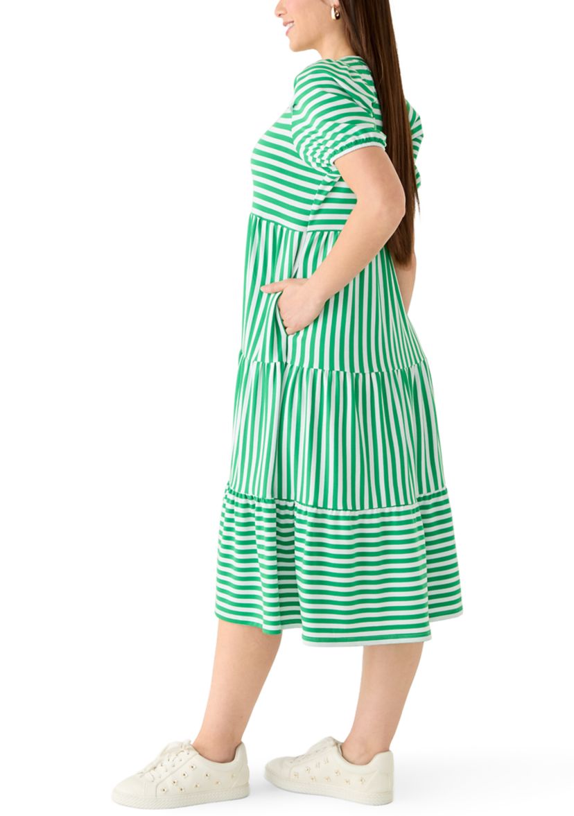 Crown & Ivy Petite Short Puff Sleeve Tiered Midi Dress | Belk