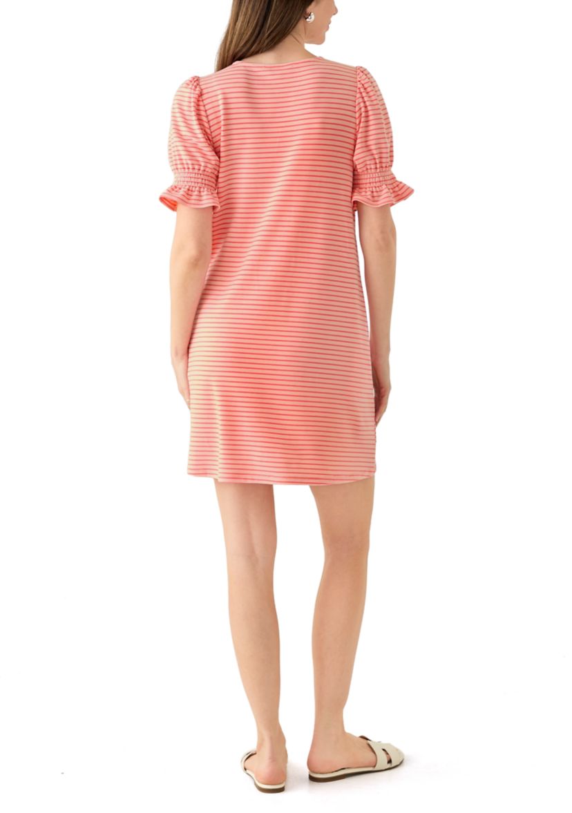 Womens Short Puff Sleeve Striped  Dress
