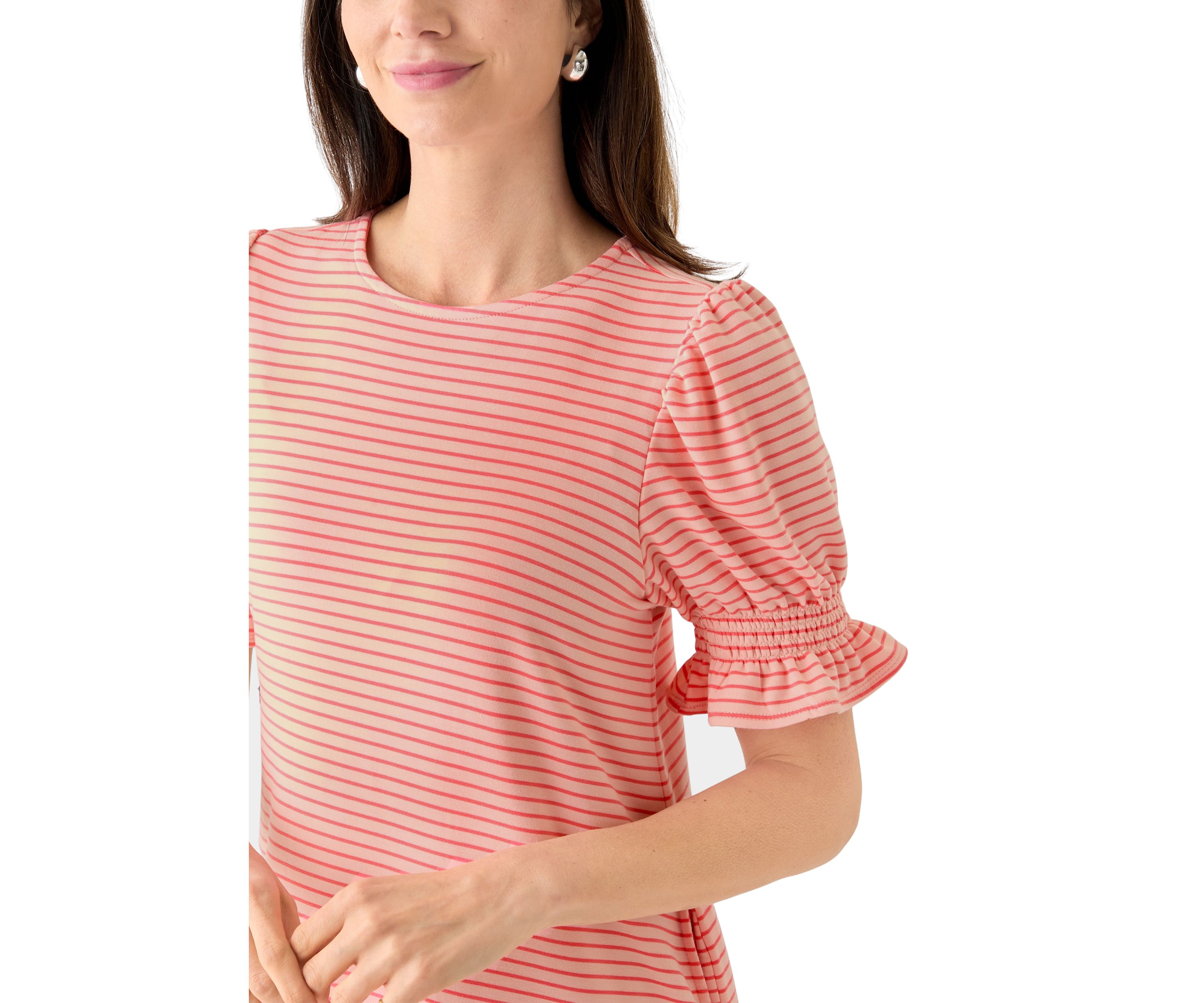 Womens Short Puff Sleeve Striped  Dress
