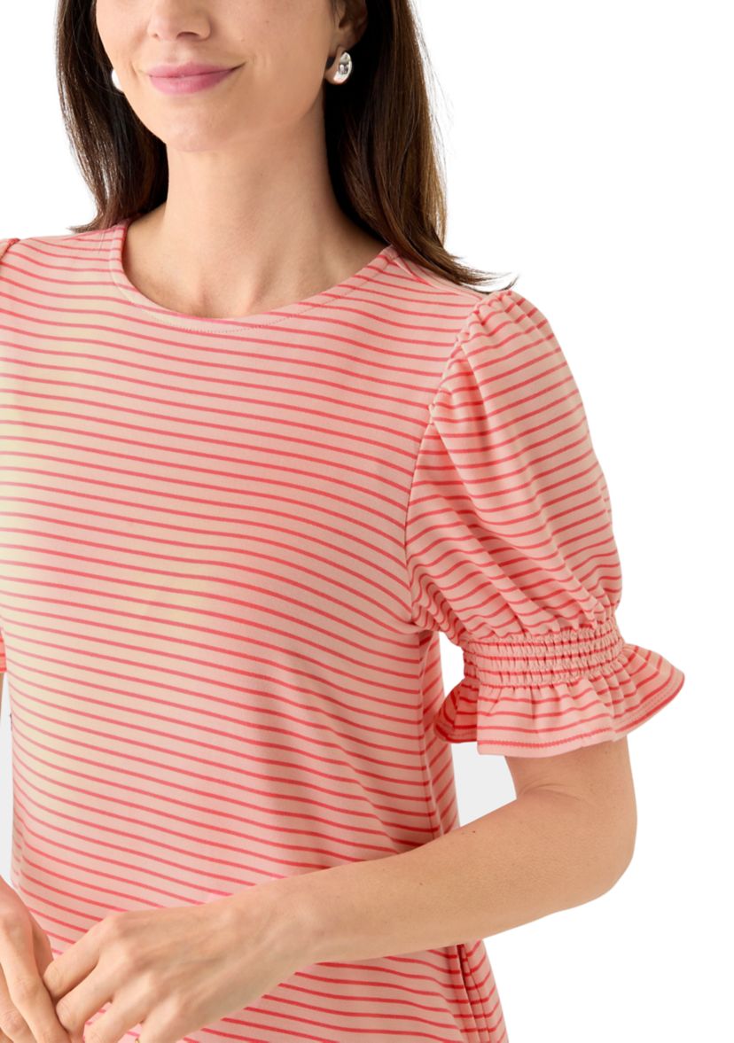 Womens Short Puff Sleeve Striped  Dress