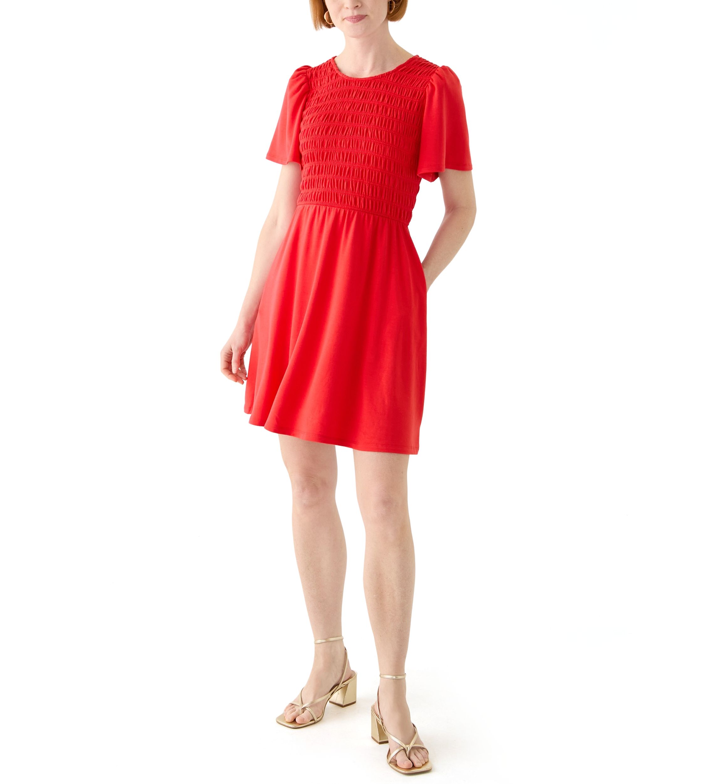 Womens Short Sleeve Smock Baby Terry Dress