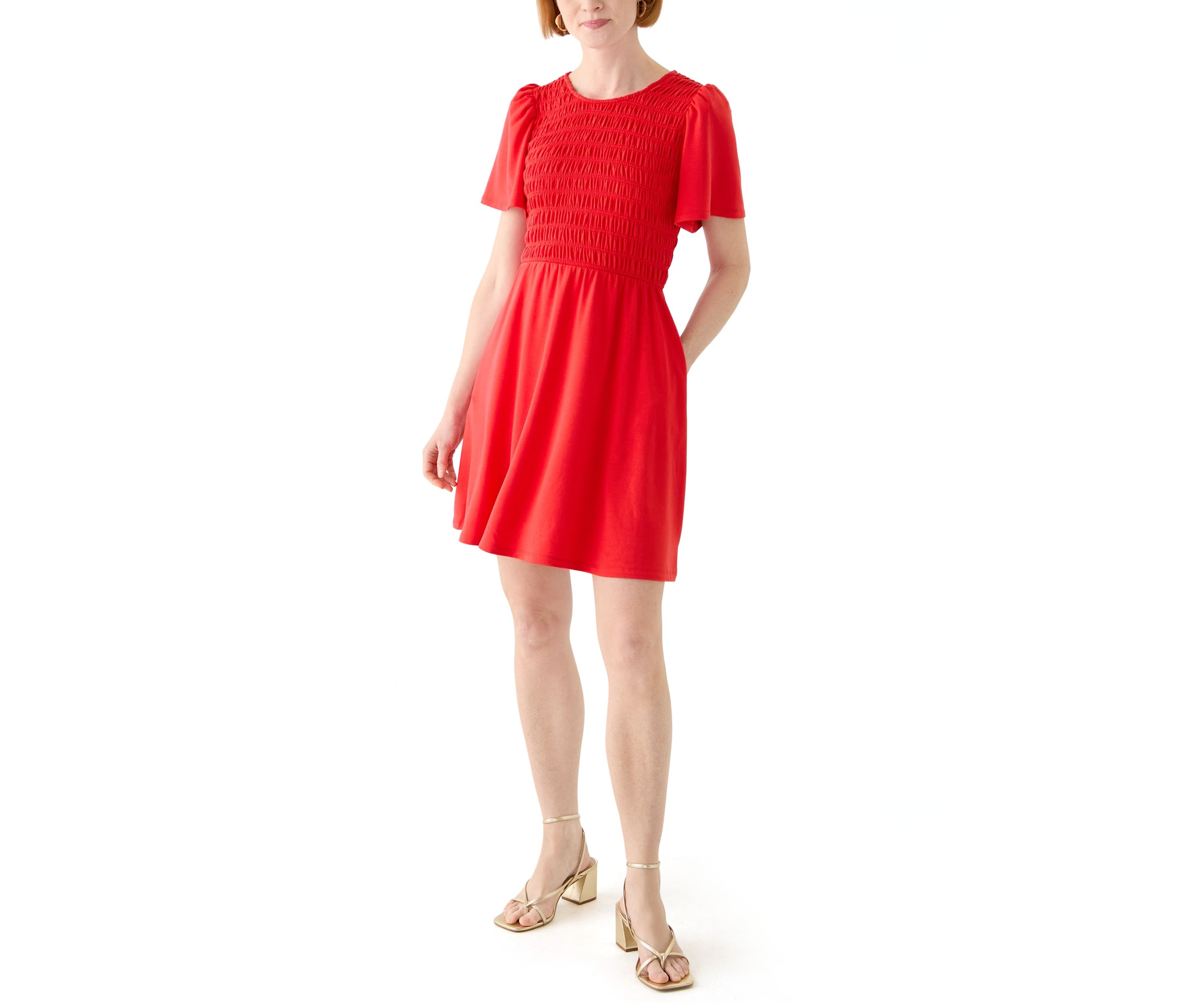 Womens Short Sleeve Smock Baby Terry Dress
