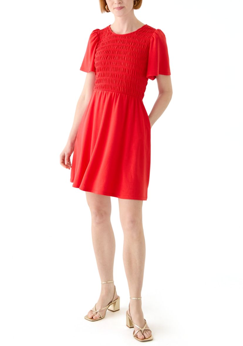 Womens Short Sleeve Smock Baby Terry Dress