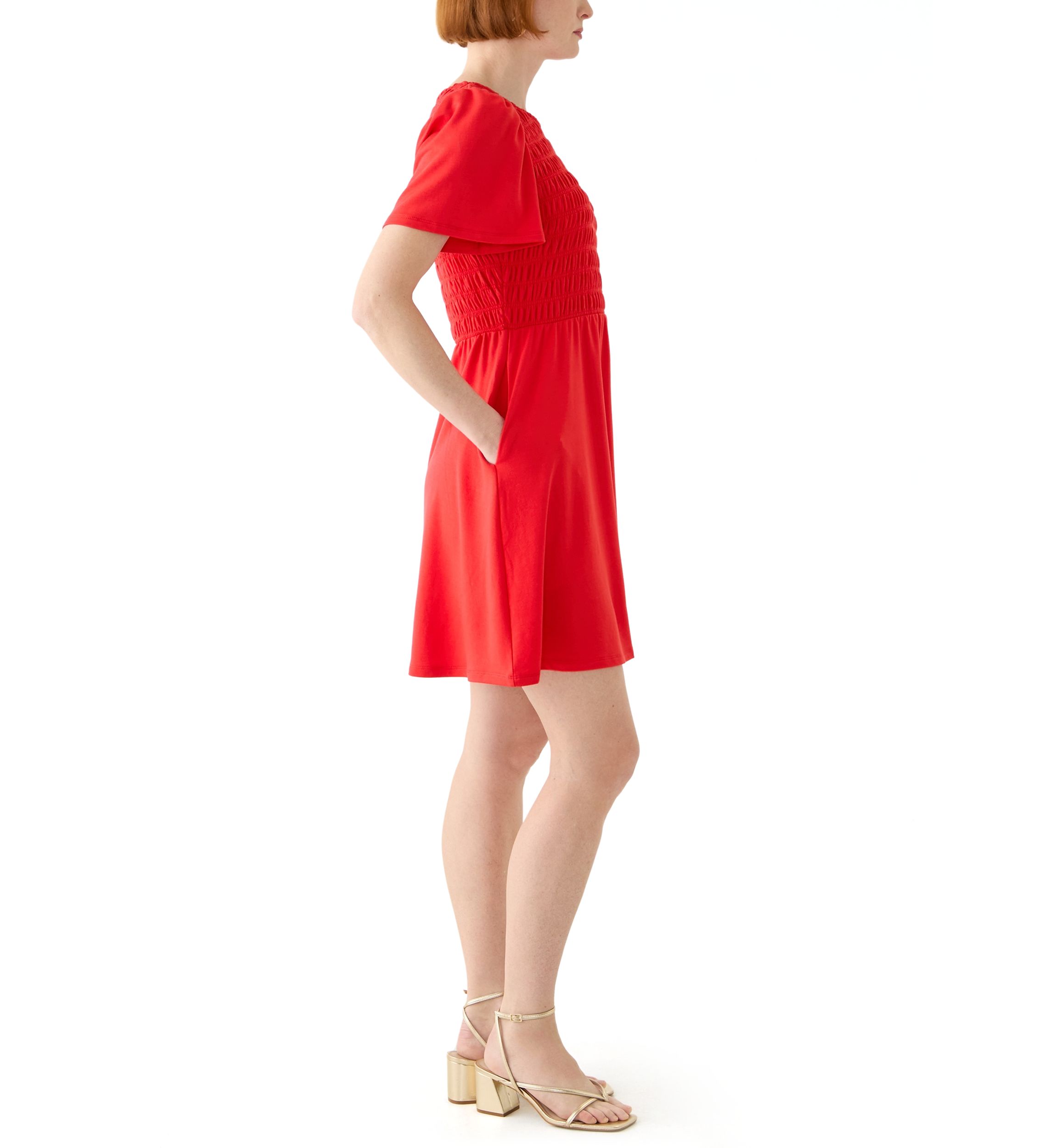 Womens Short Sleeve Smock Baby Terry Dress