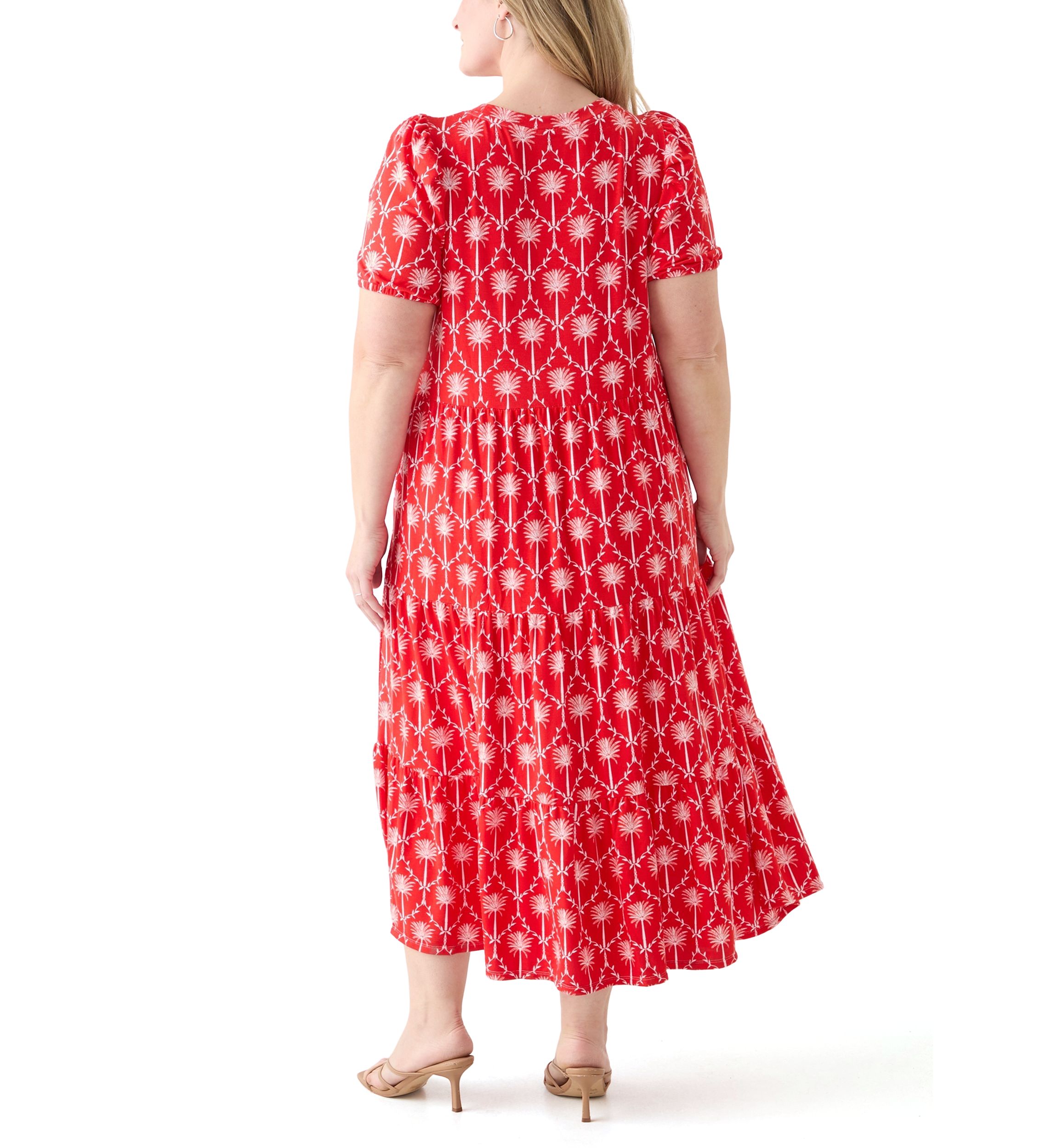 Plus Size Short Sleeve Baby Terry Tiered Printed Maxi Dress