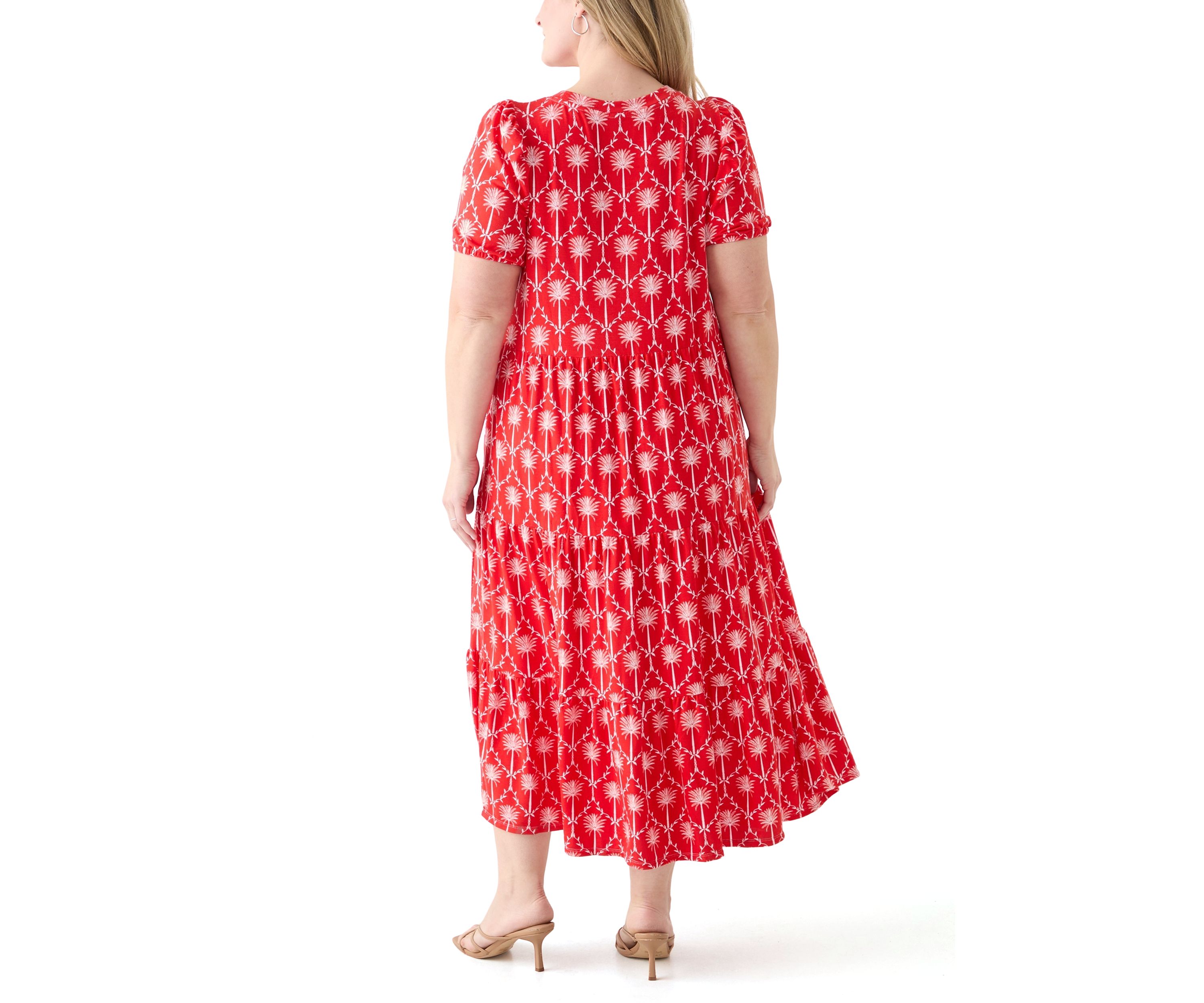 Plus Size Short Sleeve Baby Terry Tiered Printed Maxi Dress
