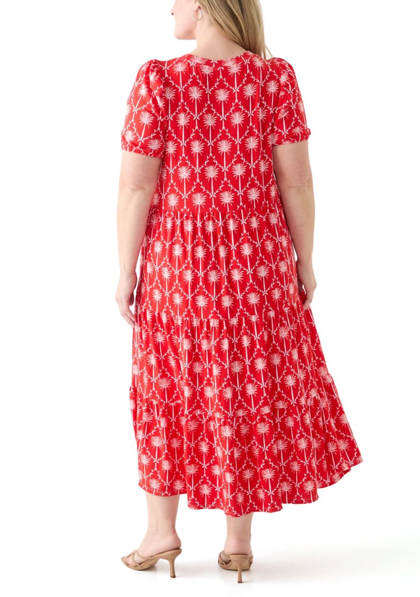 Plus Size Short Sleeve Baby Terry Tiered Printed Maxi Dress