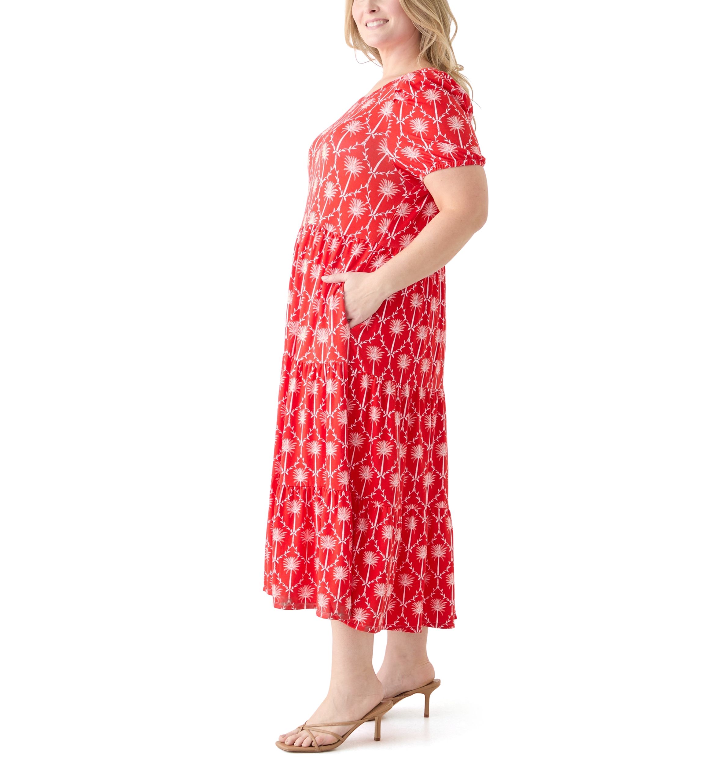 Plus Size Short Sleeve Baby Terry Tiered Printed Maxi Dress