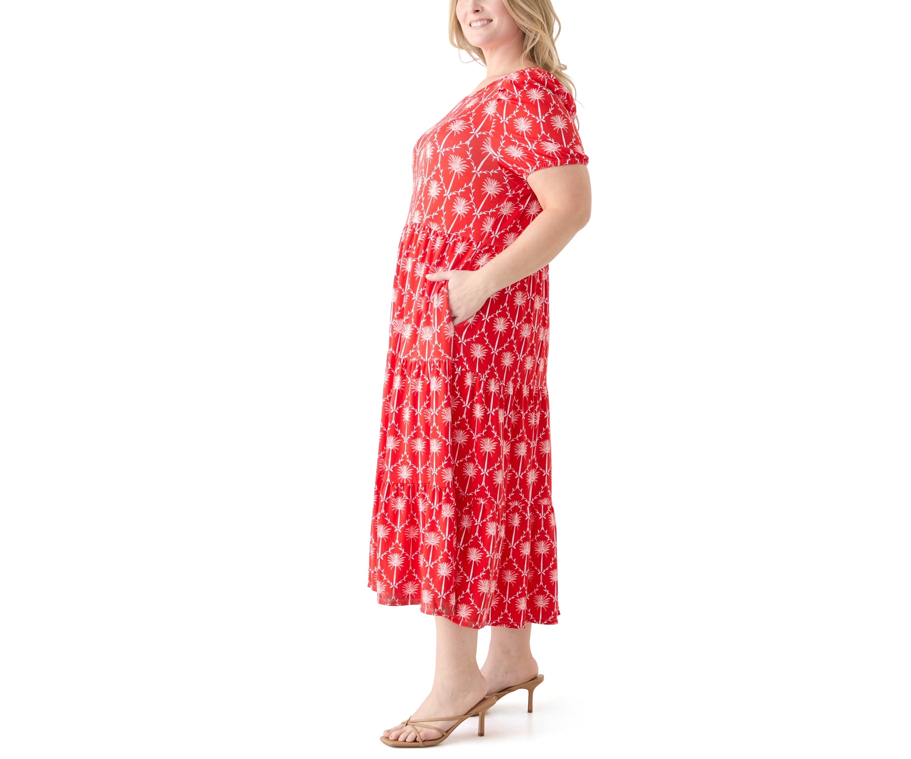 Plus Size Short Sleeve Baby Terry Tiered Printed Maxi Dress