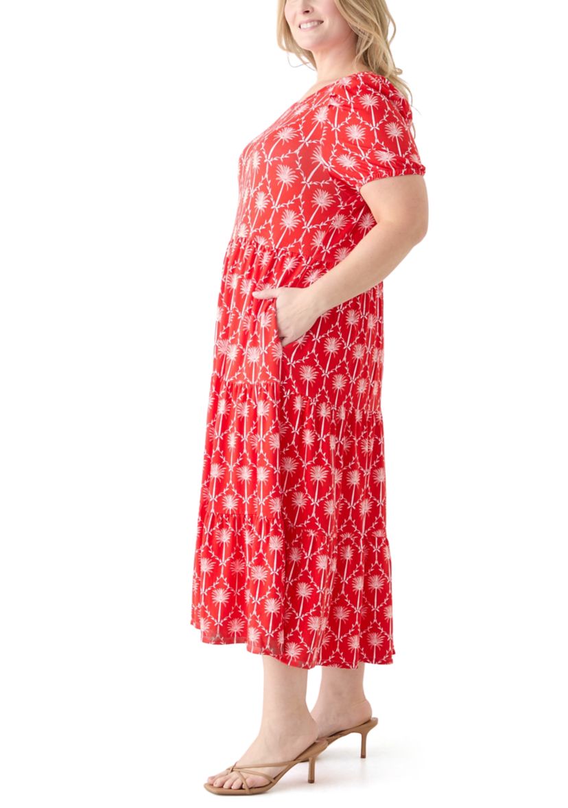 Plus Size Short Sleeve Baby Terry Tiered Printed Maxi Dress