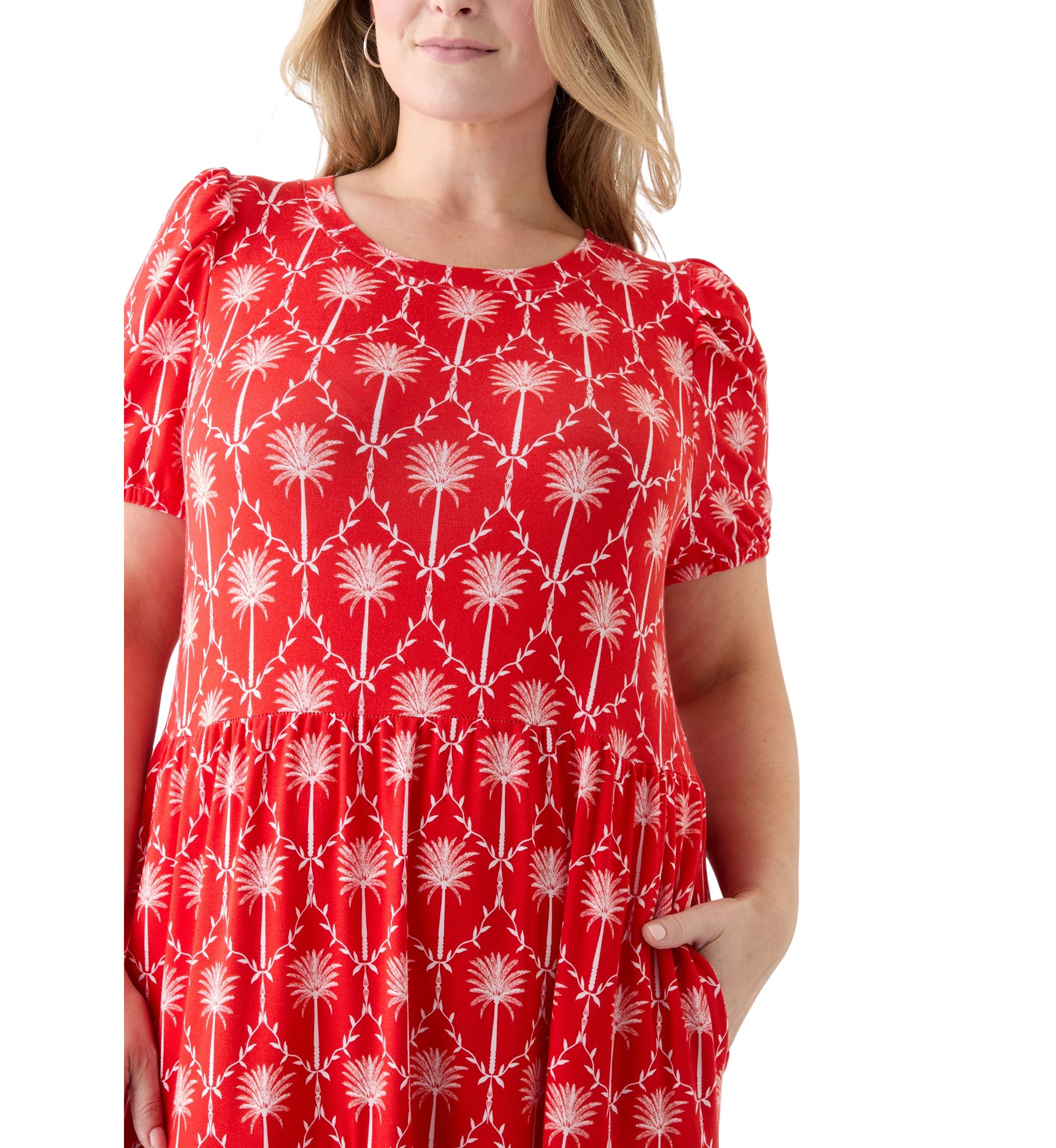 Plus Size Short Sleeve Baby Terry Tiered Printed Maxi Dress