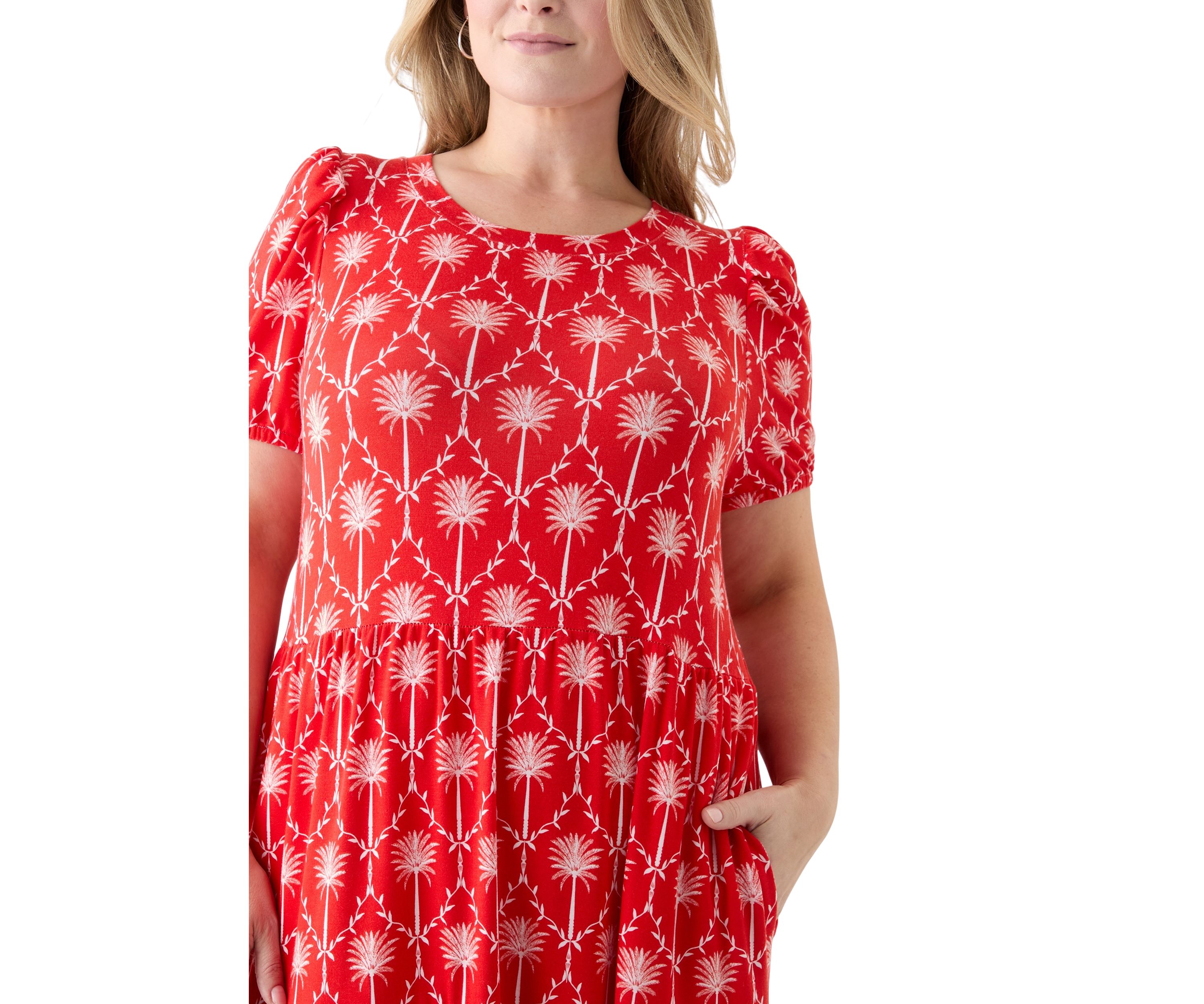 Plus Size Short Sleeve Baby Terry Tiered Printed Maxi Dress