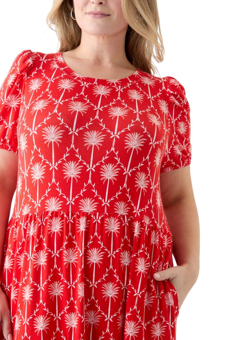 Plus Size Short Sleeve Baby Terry Tiered Printed Maxi Dress