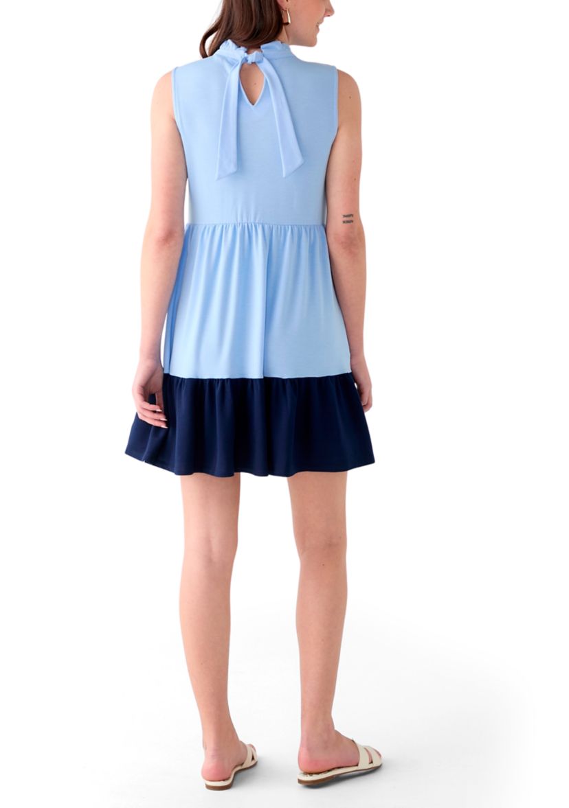 Womens Sleeveless Color Block Tiered Mini Dress