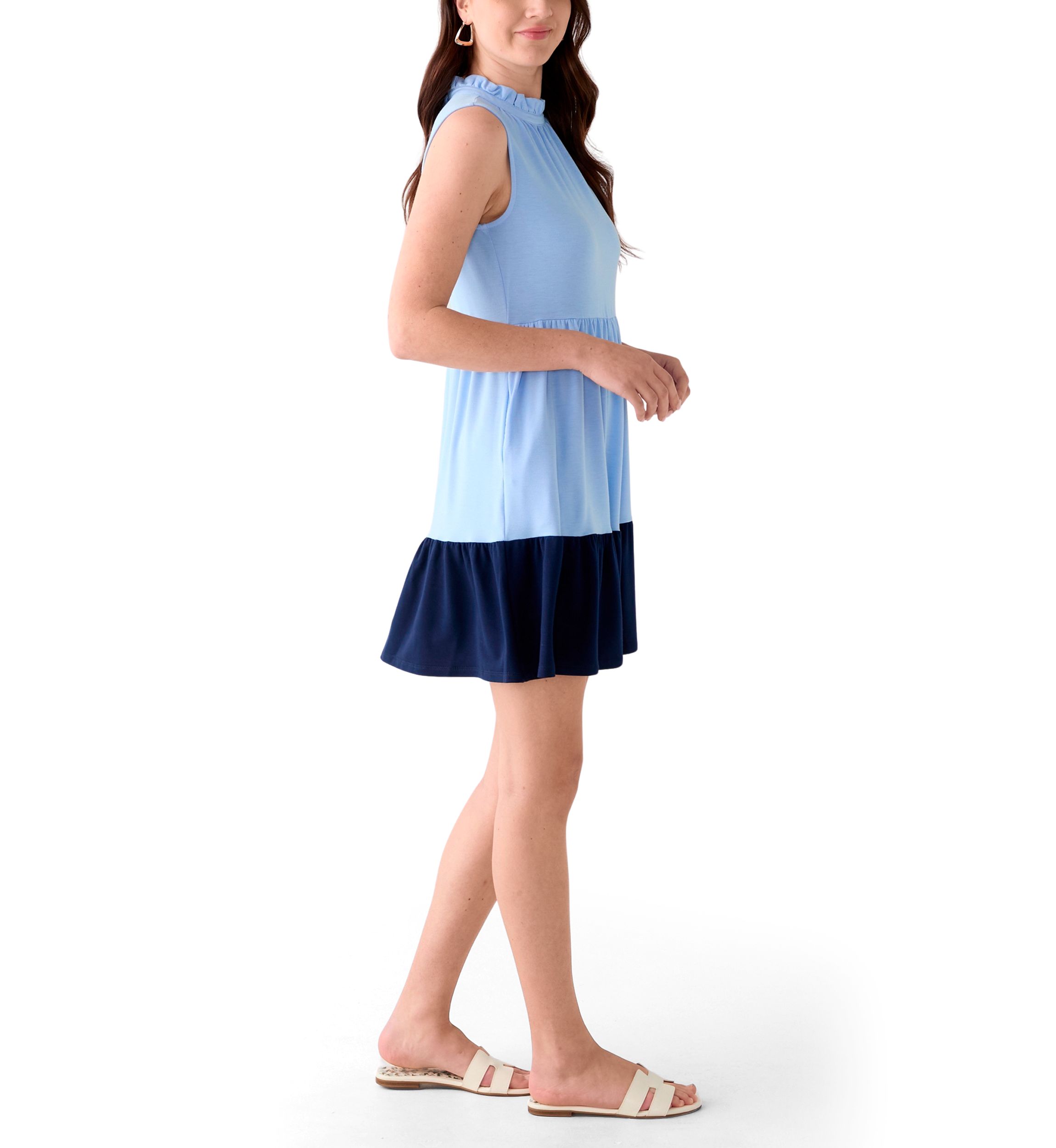 Womens Sleeveless Color Block Tiered Mini Dress