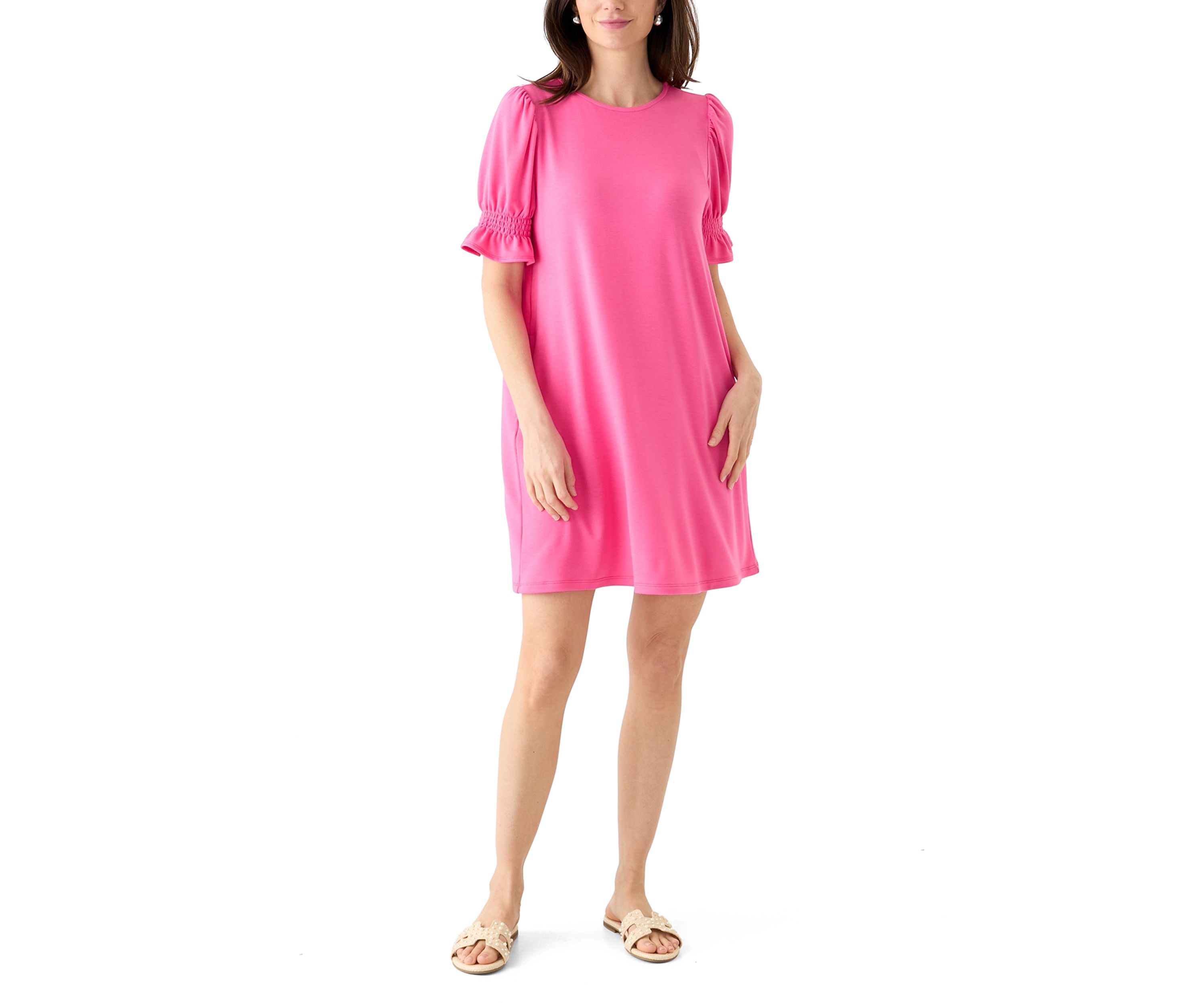 Womens Smock Puff Sleeve Dress