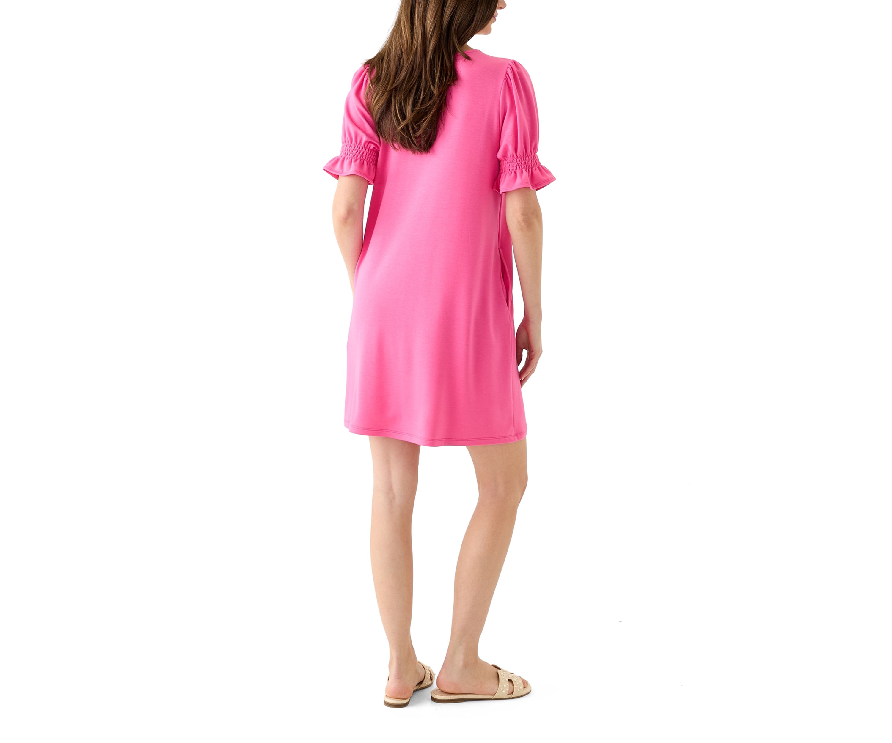 Womens Smock Puff Sleeve Dress