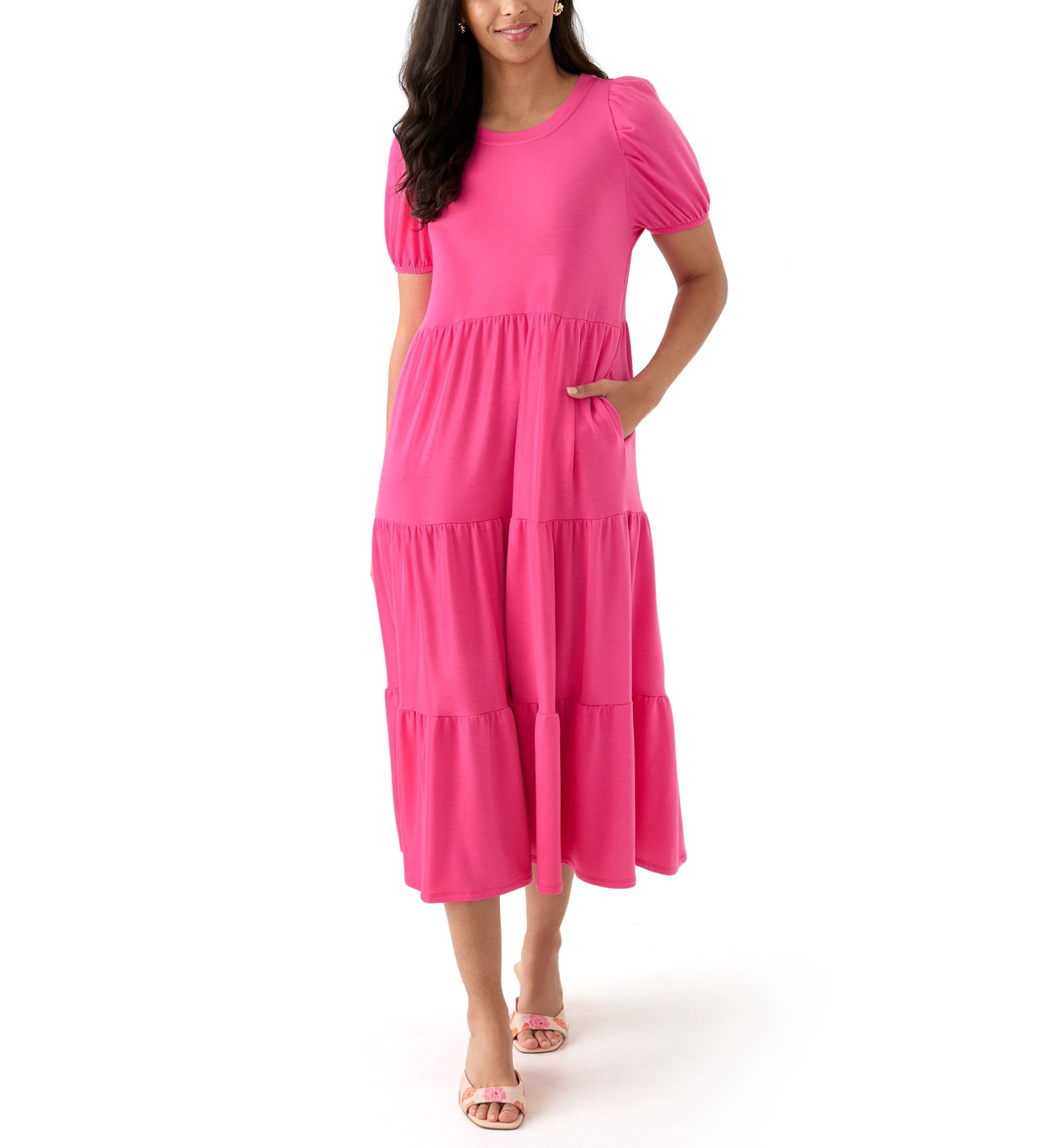Womens Baby Terry Tiered Midi Dress