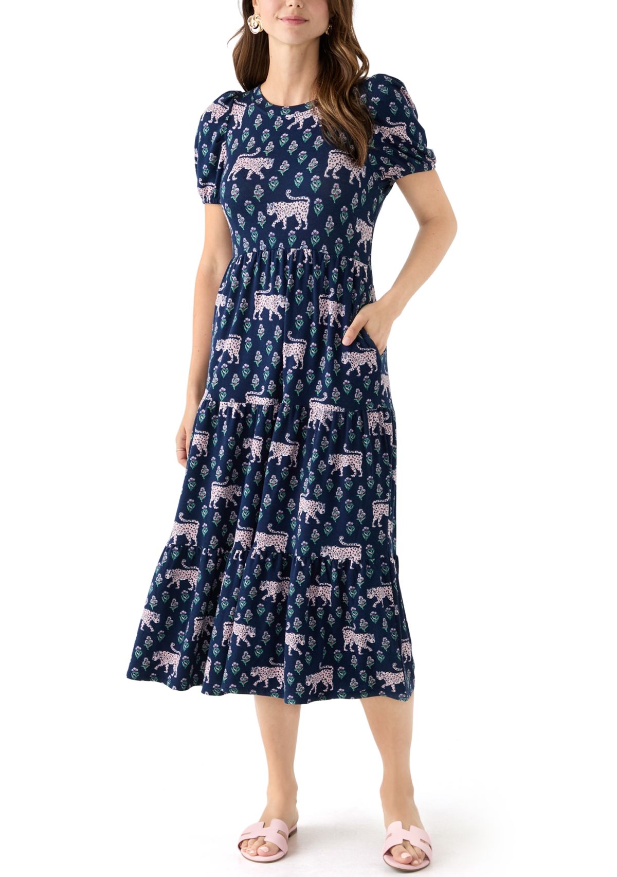 Womens Baby Terry Printed Midi Dress
